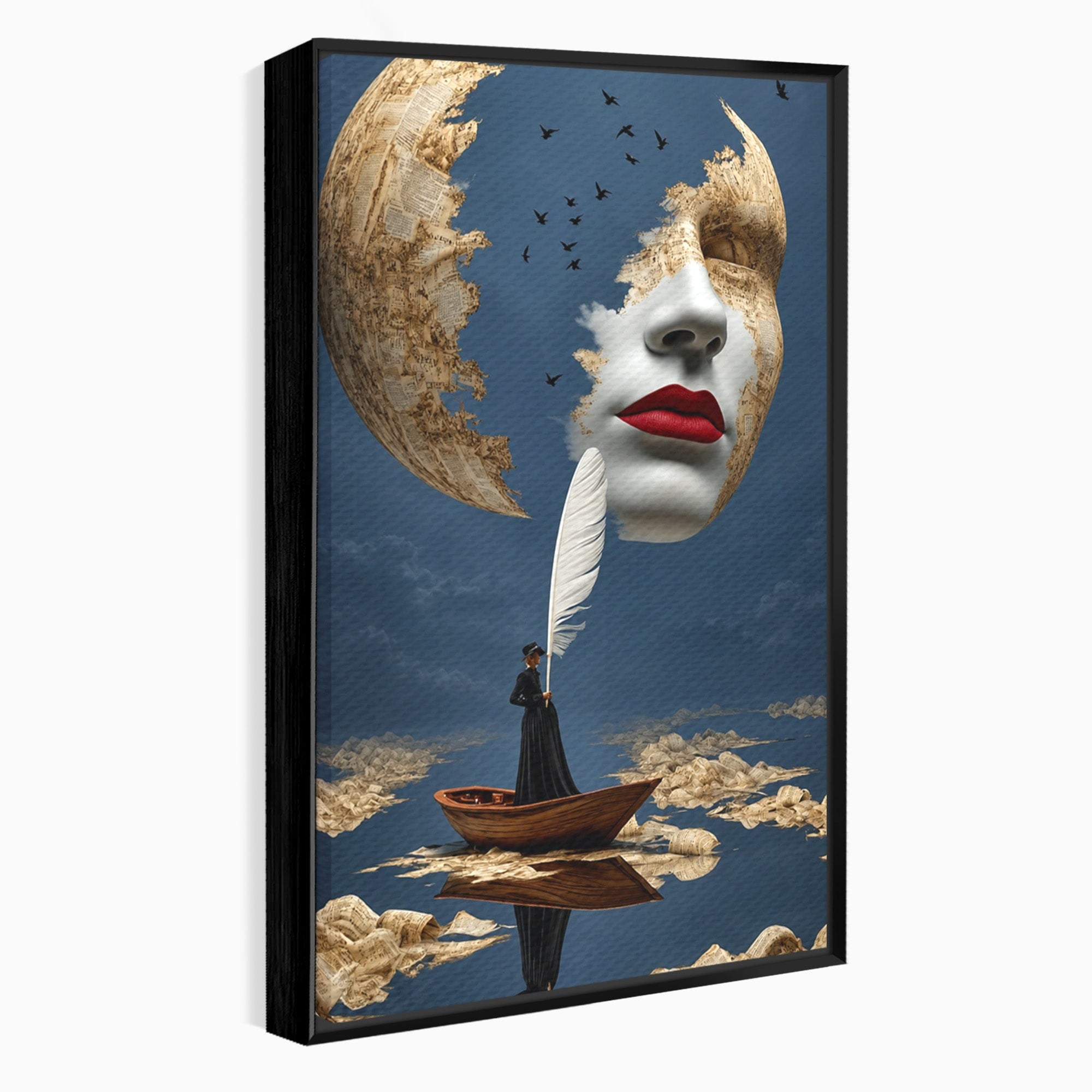 Tablou Canvas Premium LuxCanva® U1076, Fata Lunii, Surrealism, Luna, Chip, Barca, Cer, Living, Culori Vibrante