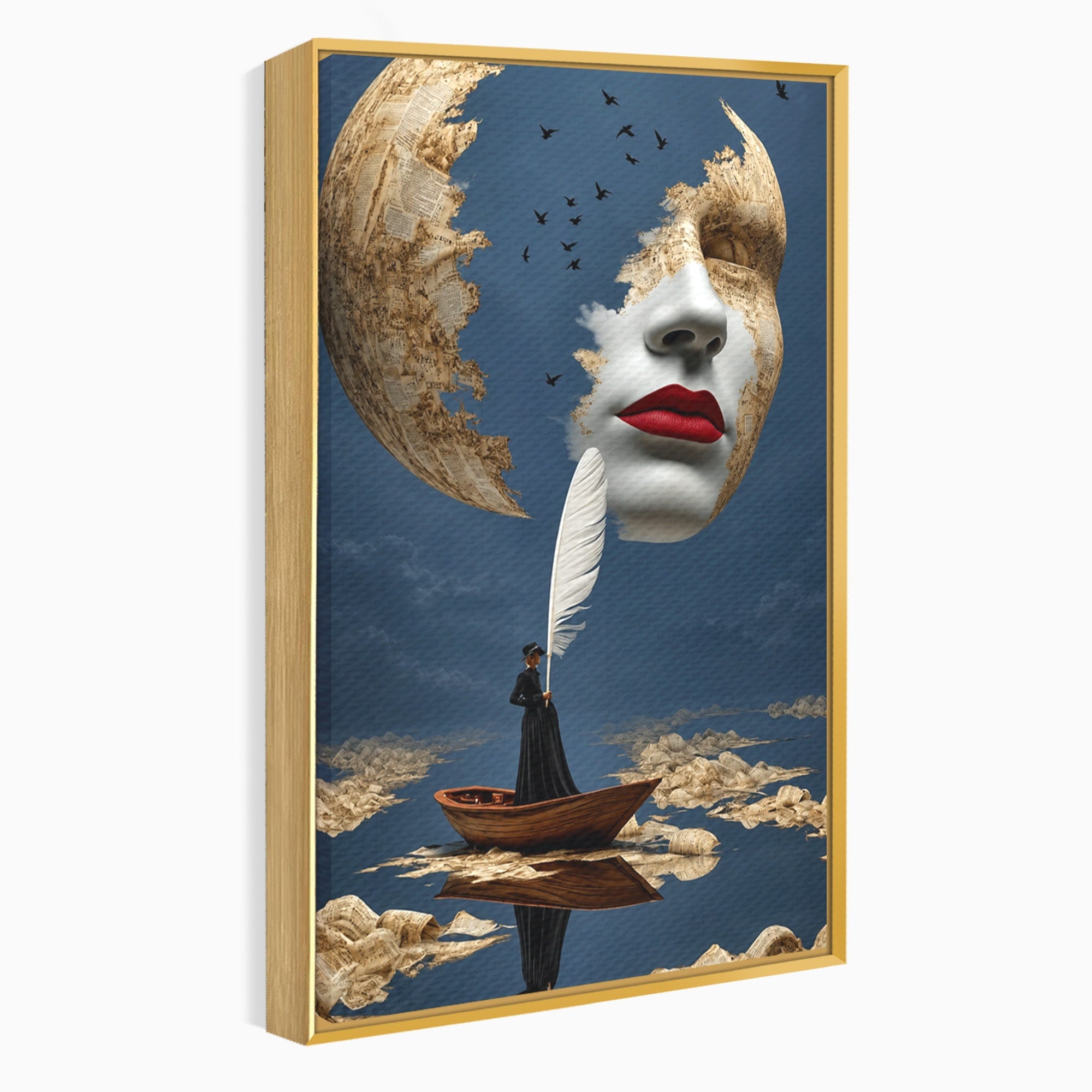 Tablou Canvas Premium LuxCanva® U1076, Fata Lunii, Surrealism, Luna, Chip, Barca, Cer, Living, Culori Vibrante
