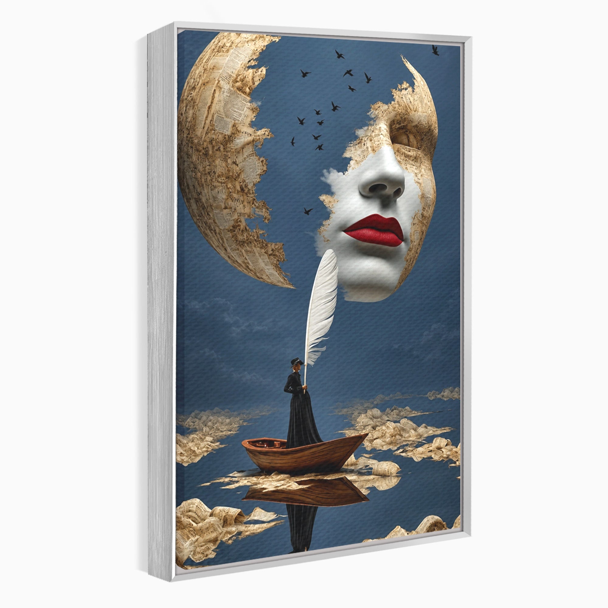 Tablou Canvas Premium LuxCanva® U1076, Fata Lunii, Surrealism, Luna, Chip, Barca, Cer, Living, Culori Vibrante
