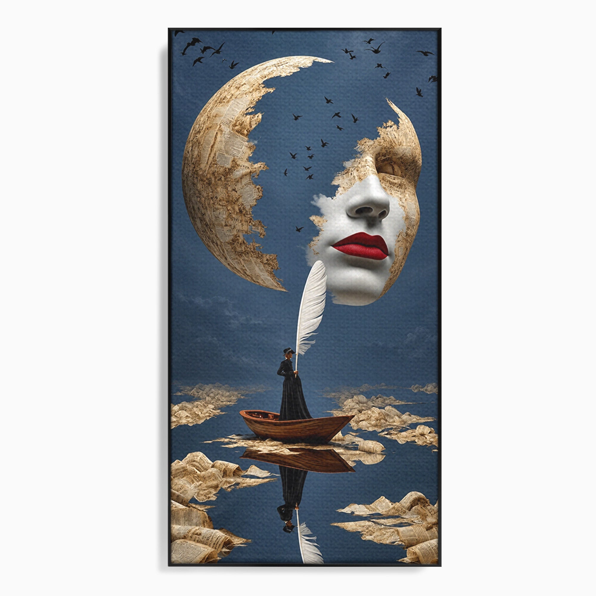 Tablou Canvas Premium LuxCanva® U1076, Fata Lunii, Surrealism, Luna, Chip, Barca, Cer, Living, Culori Vibrante
