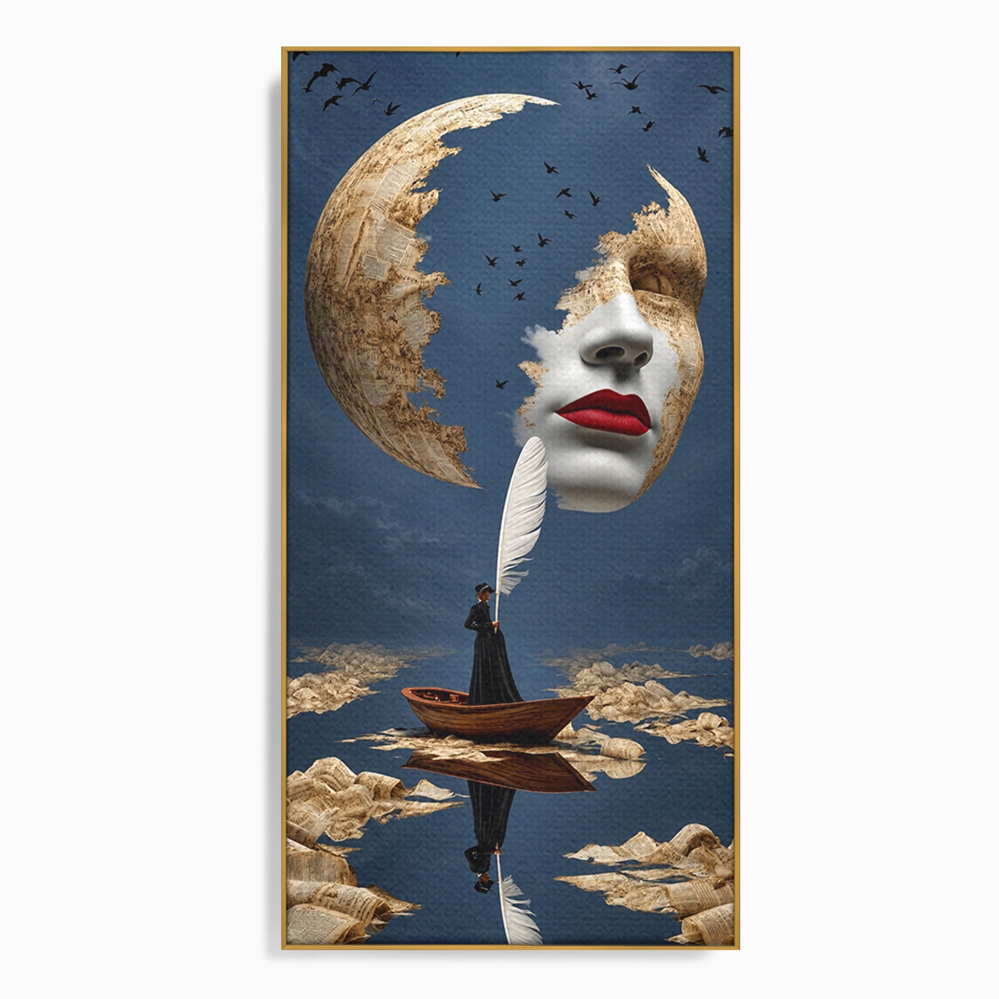 Tablou Canvas Premium LuxCanva® U1076, Fata Lunii, Surrealism, Luna, Chip, Barca, Cer, Living, Culori Vibrante