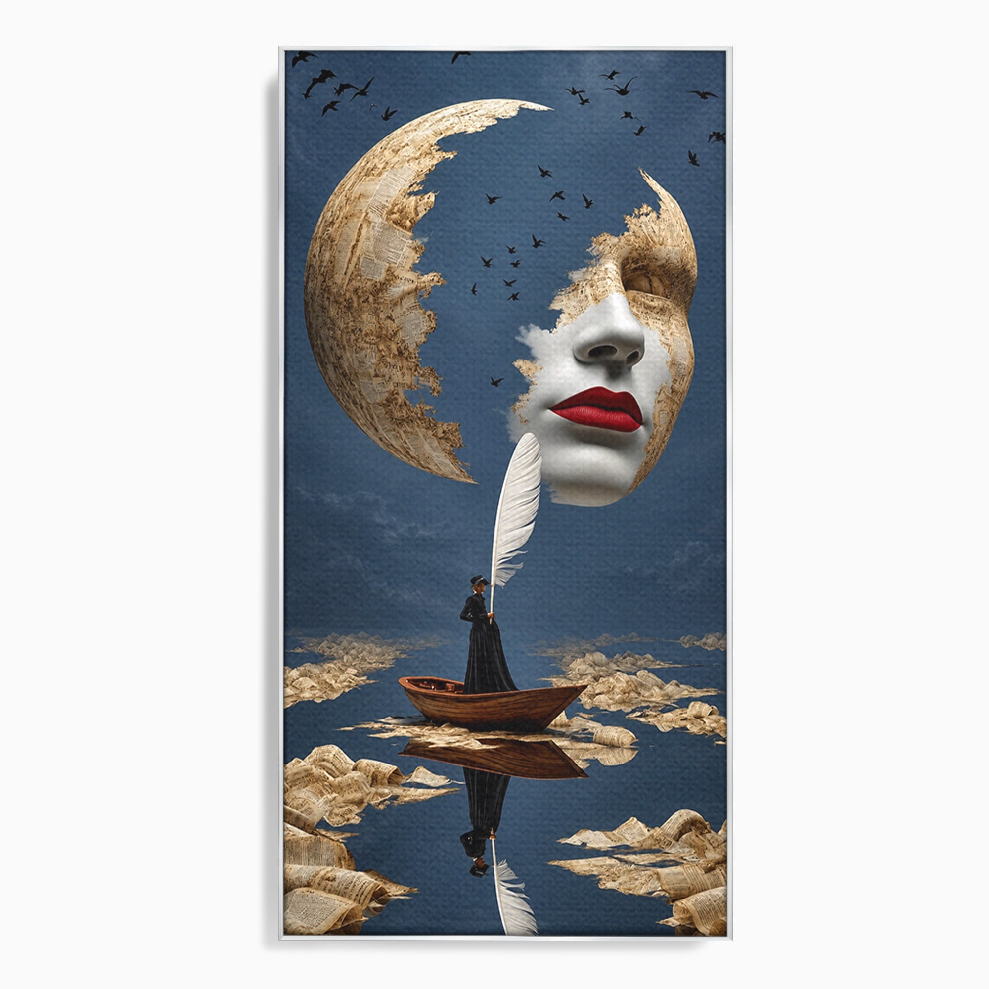 Tablou Canvas Premium LuxCanva® U1076, Fata Lunii, Surrealism, Luna, Chip, Barca, Cer, Living, Culori Vibrante