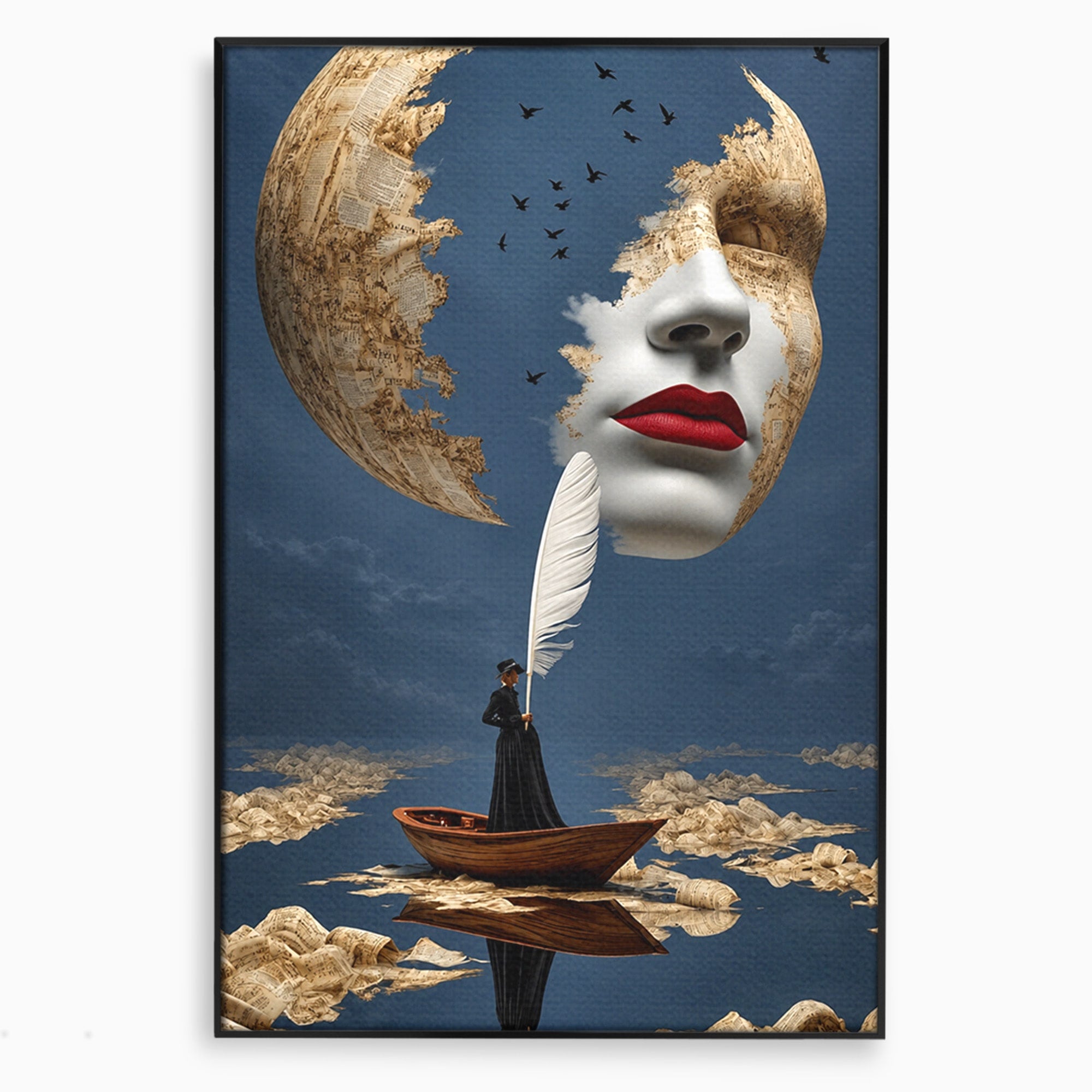 Tablou Canvas Premium LuxCanva® U1076, Fata Lunii, Surrealism, Luna, Chip, Barca, Cer, Living, Culori Vibrante