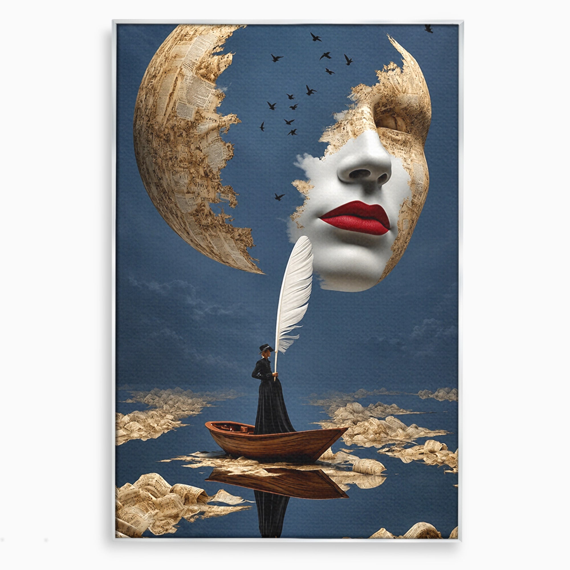 Tablou Canvas Premium LuxCanva® U1076, Fata Lunii, Surrealism, Luna, Chip, Barca, Cer, Living, Culori Vibrante