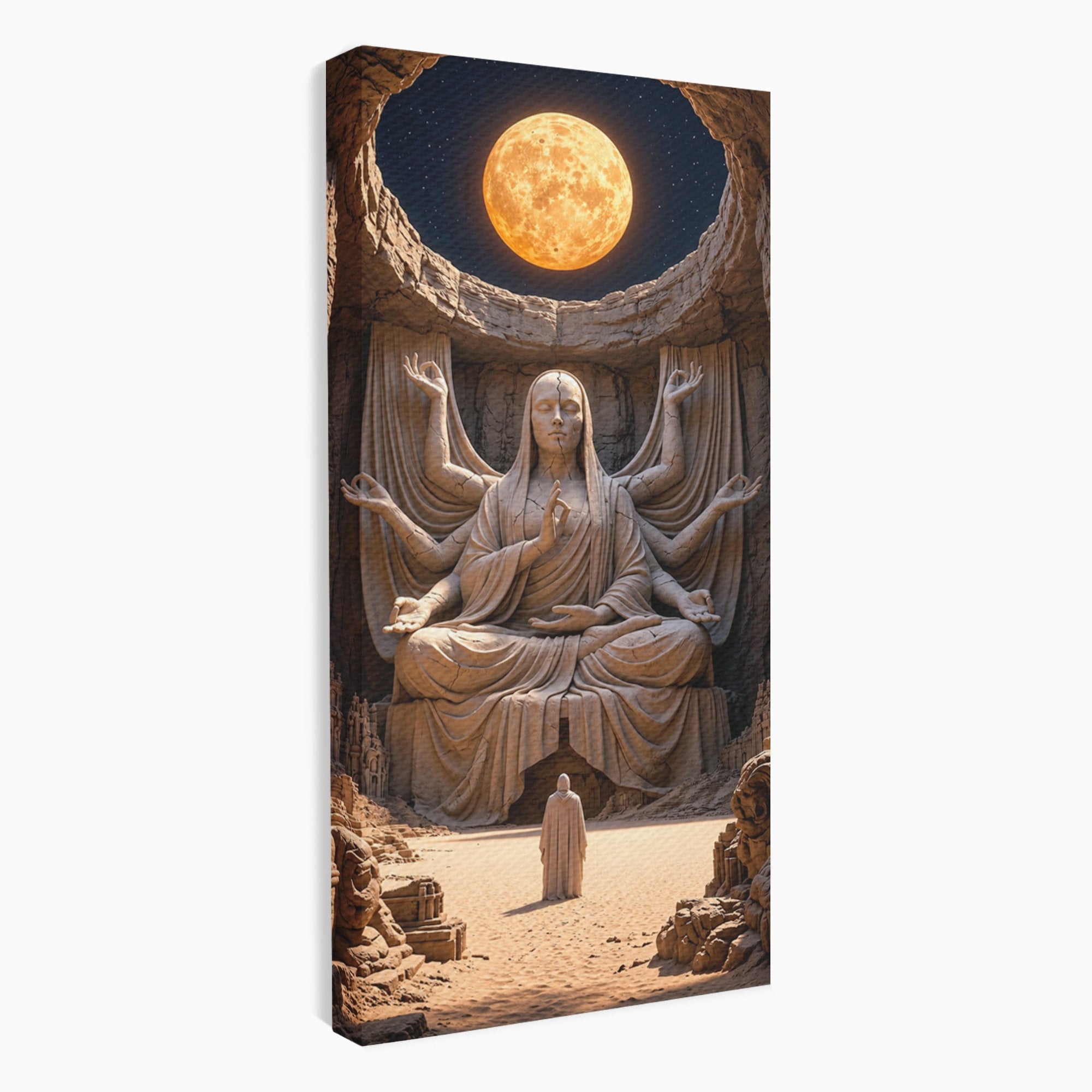 Tablou Canvas Premium LuxCanva® U1077, Sanctuarul Lunii, Zeita, Luna, Statuie, Mistic, Meditatie, Dormitor, Living, Culori Vibrante