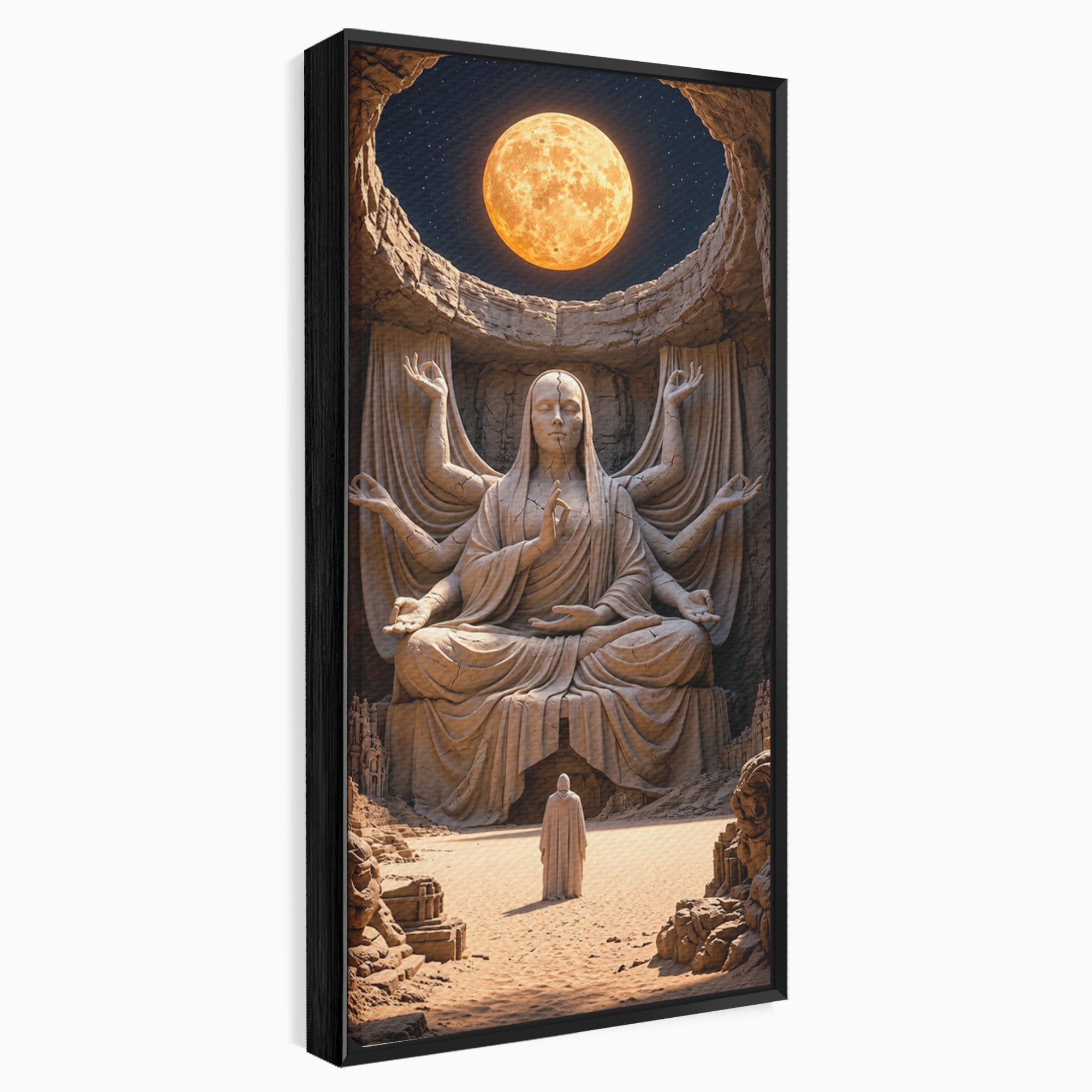 Tablou Canvas Premium LuxCanva® U1077, Sanctuarul Lunii, Zeita, Luna, Statuie, Mistic, Meditatie, Dormitor, Living, Culori Vibrante