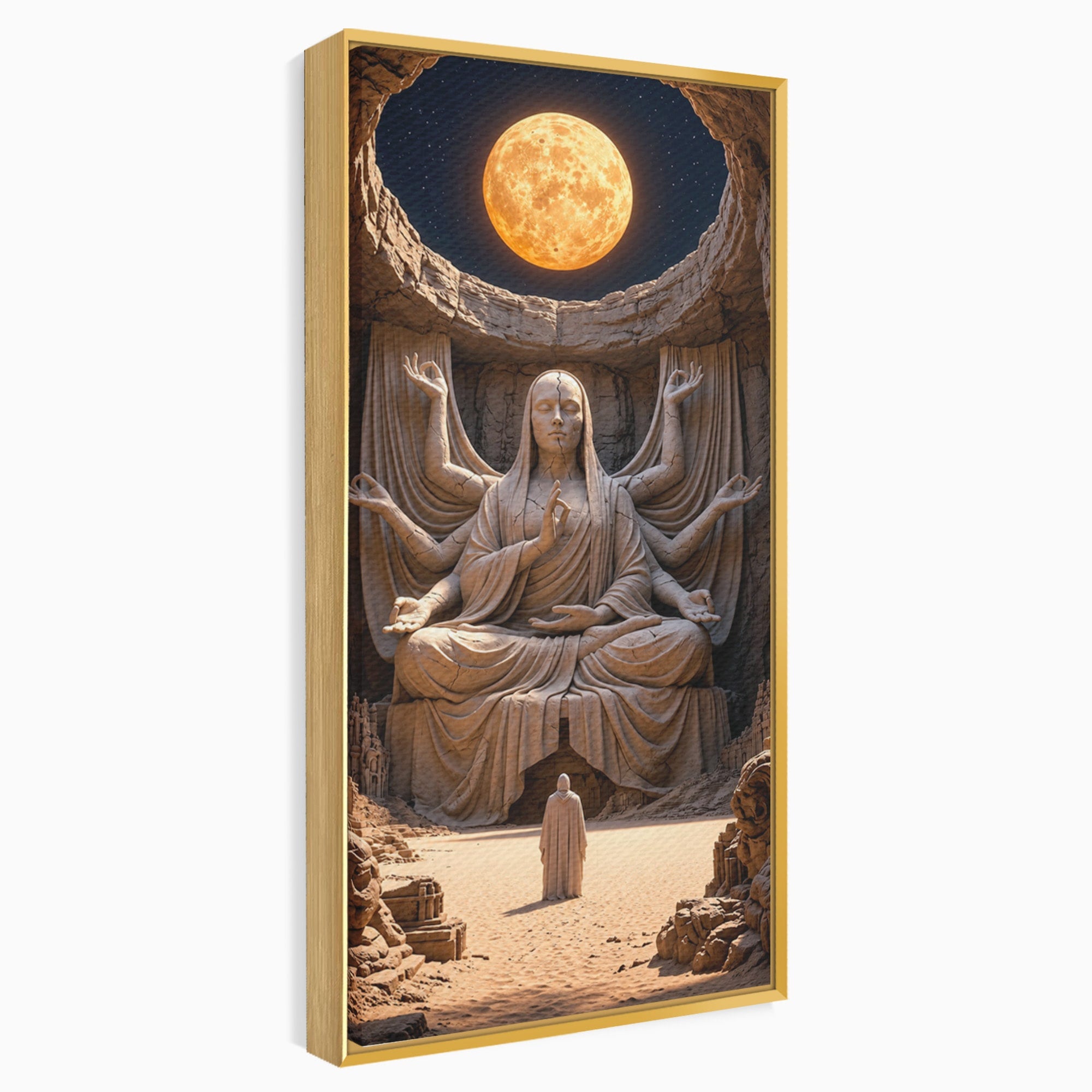 Tablou Canvas Premium LuxCanva® U1077, Sanctuarul Lunii, Zeita, Luna, Statuie, Mistic, Meditatie, Dormitor, Living, Culori Vibrante