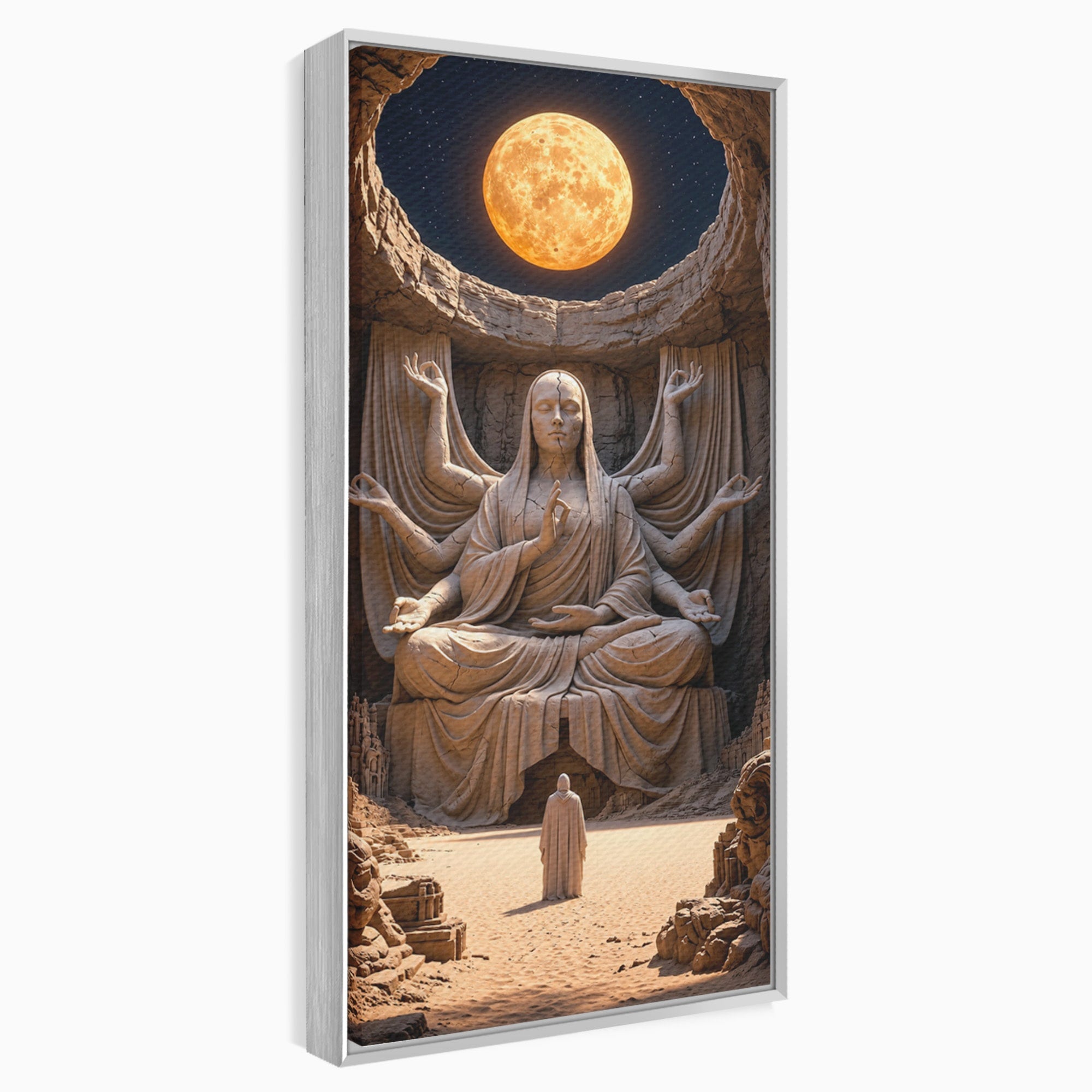 Tablou Canvas Premium LuxCanva® U1077, Sanctuarul Lunii, Zeita, Luna, Statuie, Mistic, Meditatie, Dormitor, Living, Culori Vibrante