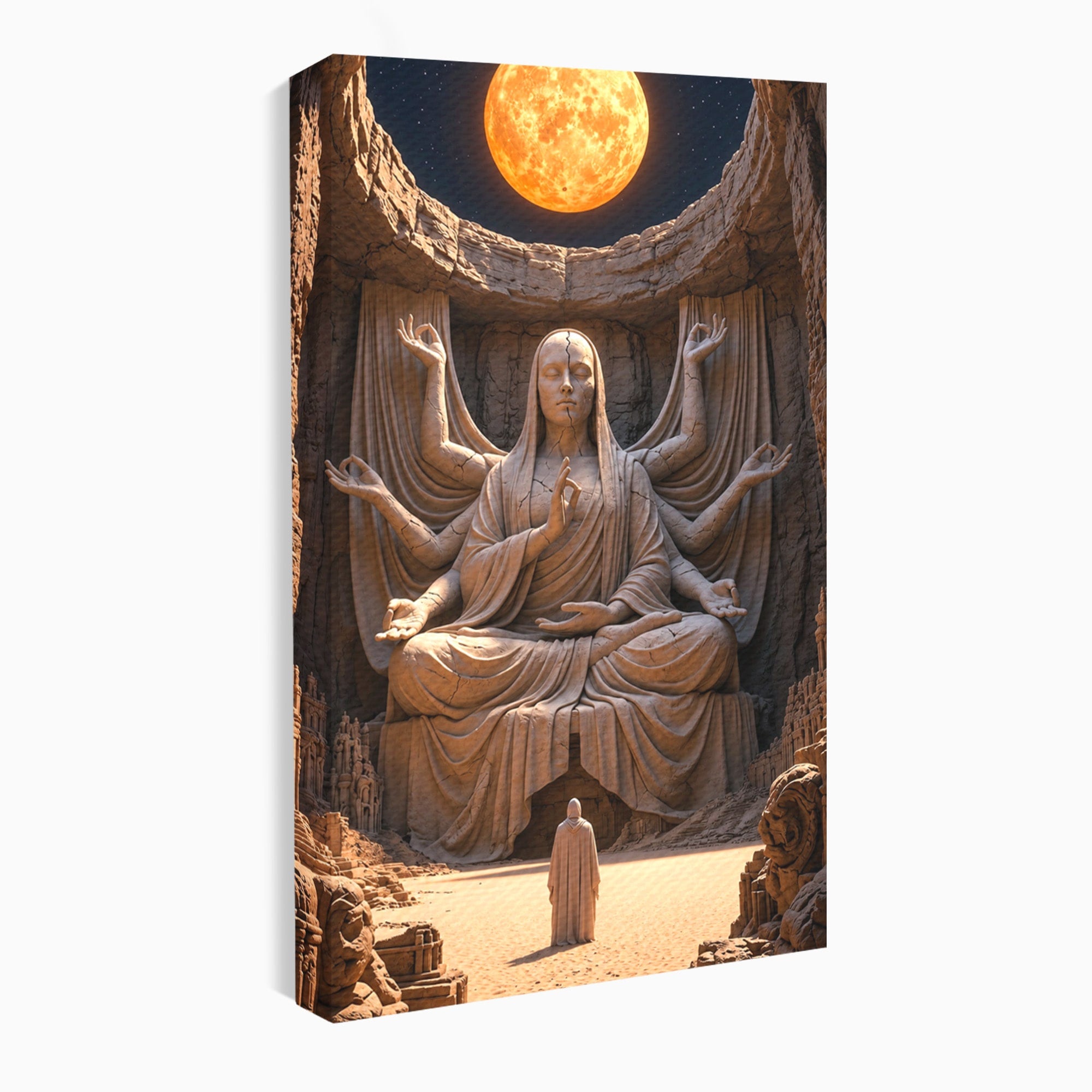 Tablou Canvas Premium LuxCanva® U1077, Sanctuarul Lunii, Zeita, Luna, Statuie, Mistic, Meditatie, Dormitor, Living, Culori Vibrante