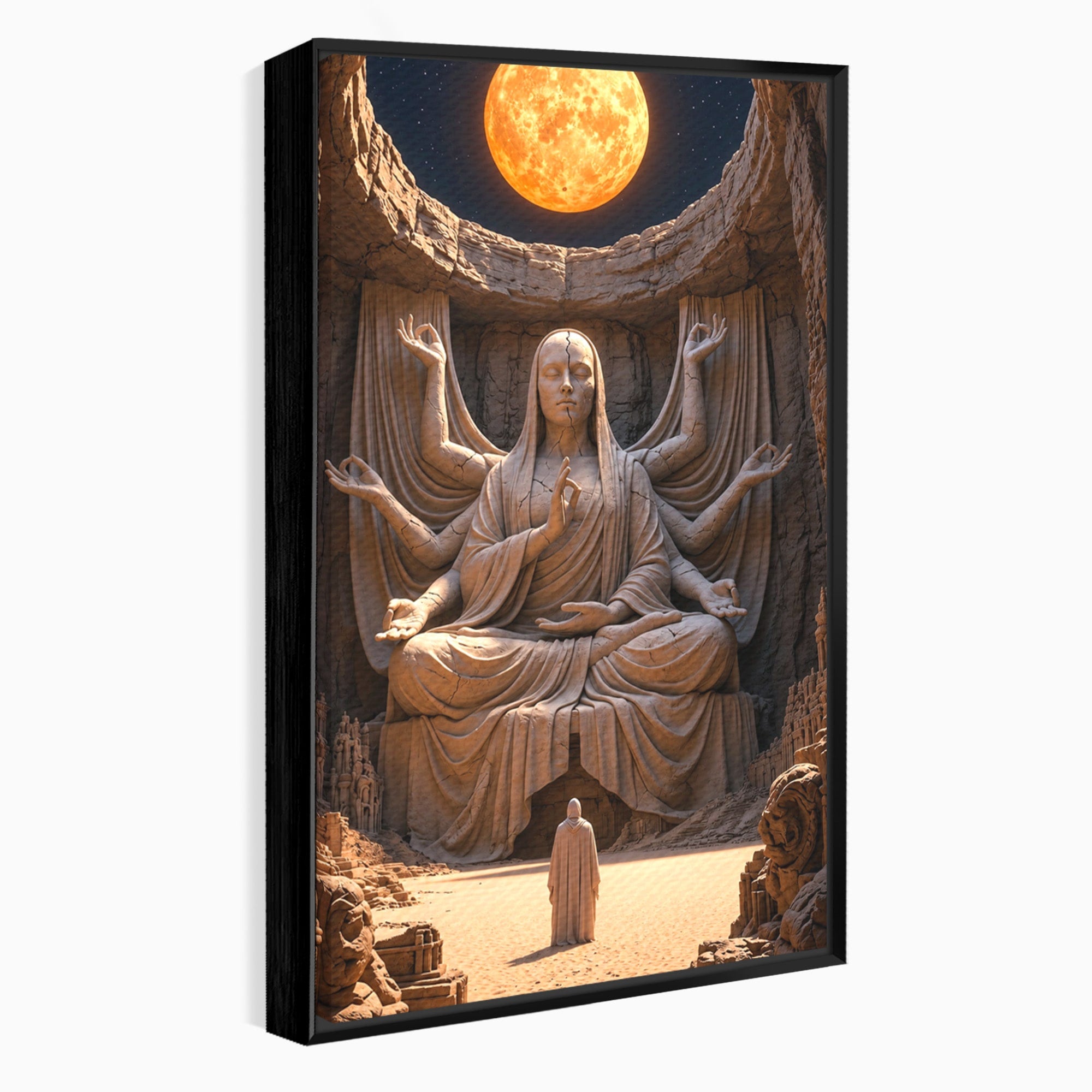 Tablou Canvas Premium LuxCanva® U1077, Sanctuarul Lunii, Zeita, Luna, Statuie, Mistic, Meditatie, Dormitor, Living, Culori Vibrante