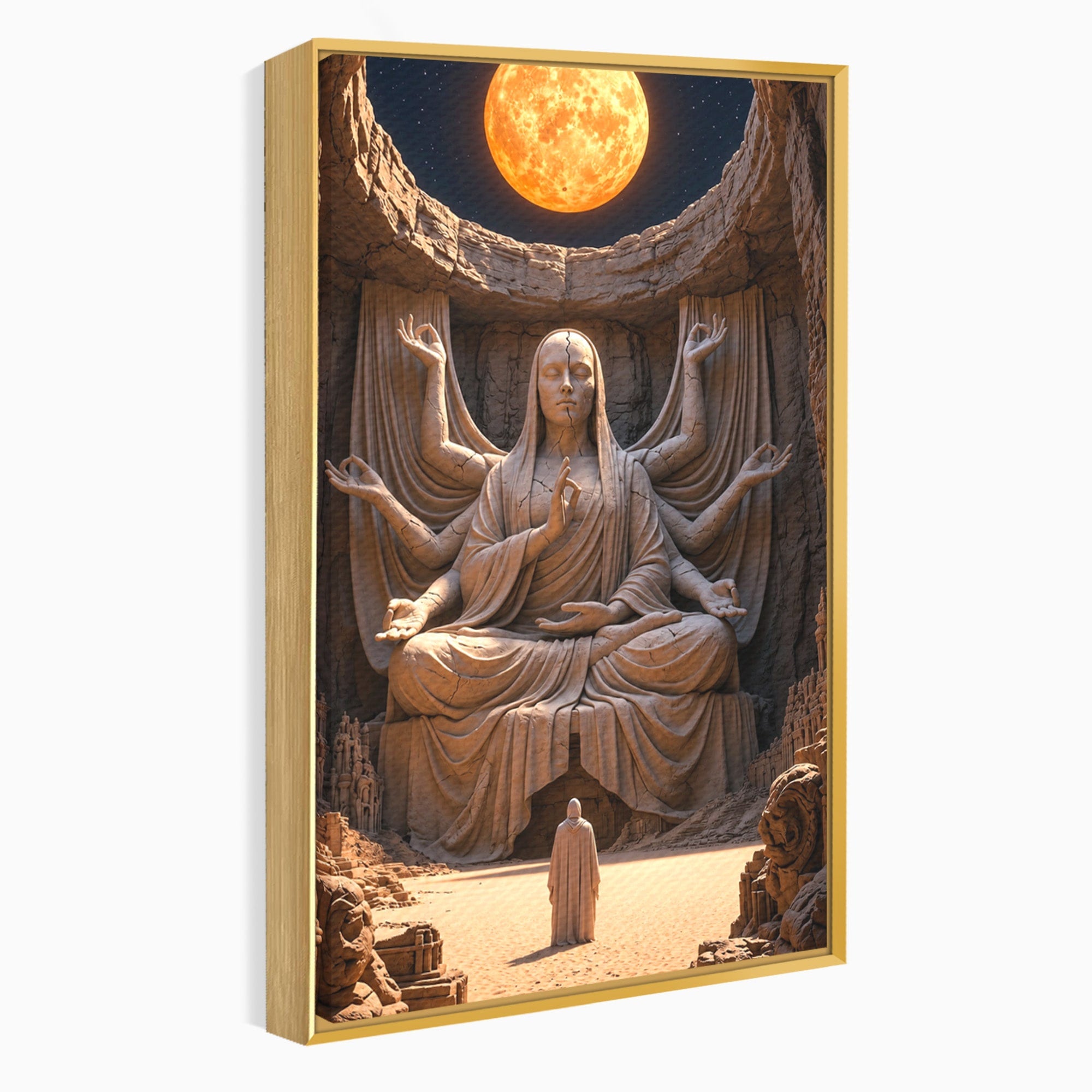 Tablou Canvas Premium LuxCanva® U1077, Sanctuarul Lunii, Zeita, Luna, Statuie, Mistic, Meditatie, Dormitor, Living, Culori Vibrante