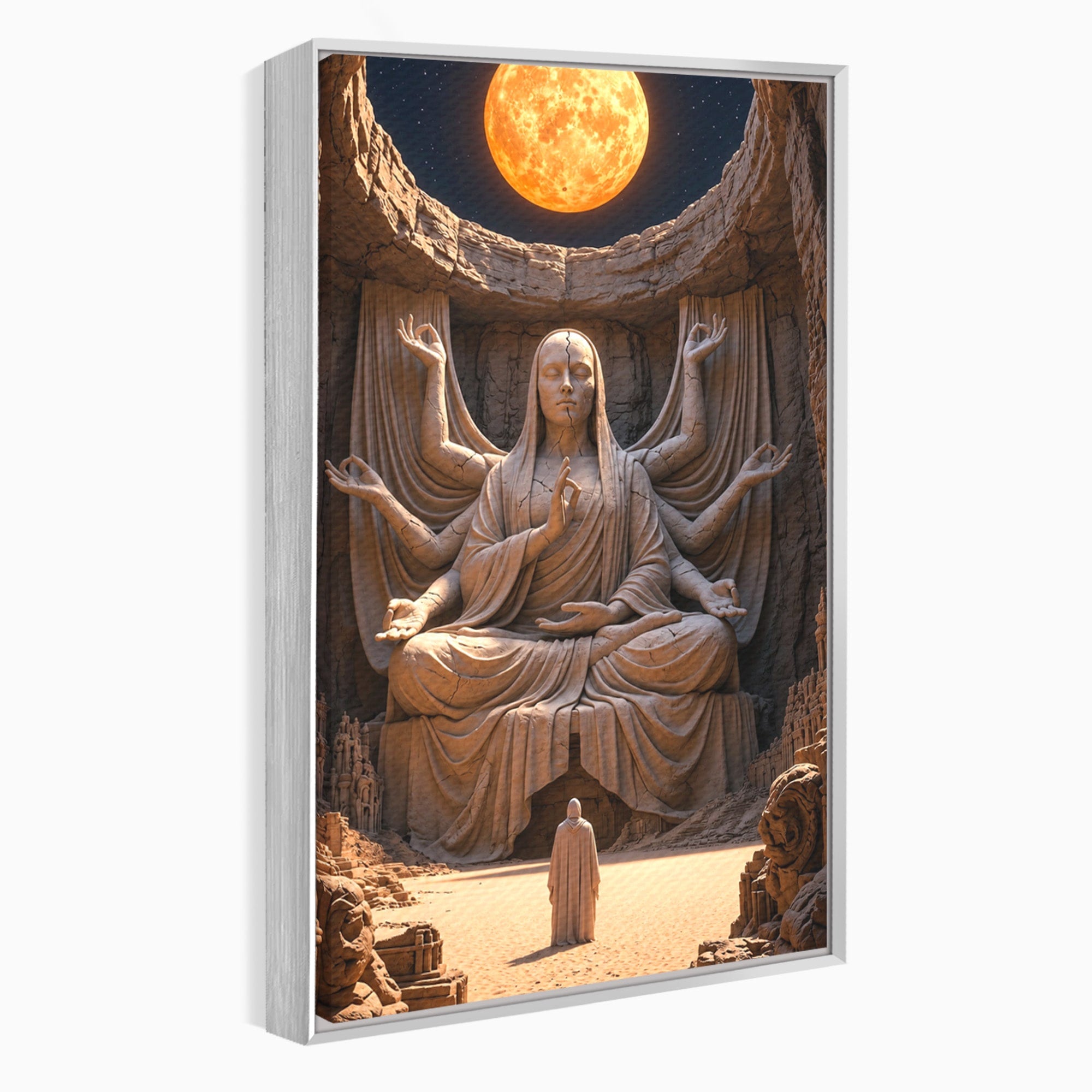Tablou Canvas Premium LuxCanva® U1077, Sanctuarul Lunii, Zeita, Luna, Statuie, Mistic, Meditatie, Dormitor, Living, Culori Vibrante