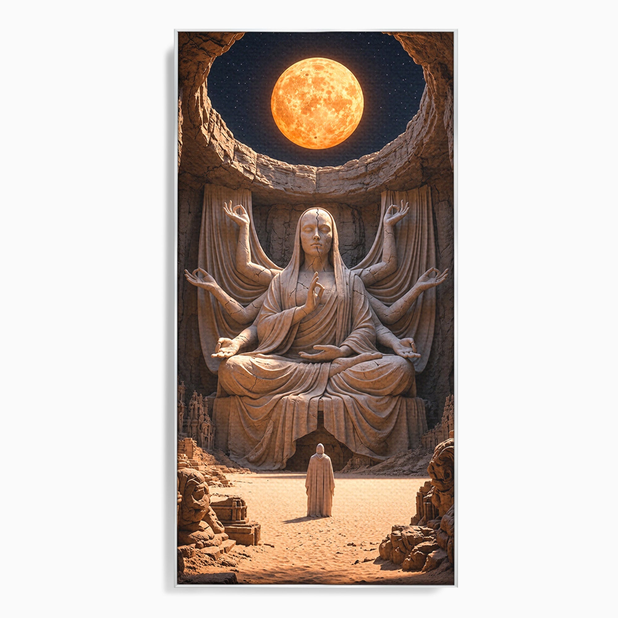 Tablou Canvas Premium LuxCanva® U1077, Sanctuarul Lunii, Zeita, Luna, Statuie, Mistic, Meditatie, Dormitor, Living, Culori Vibrante