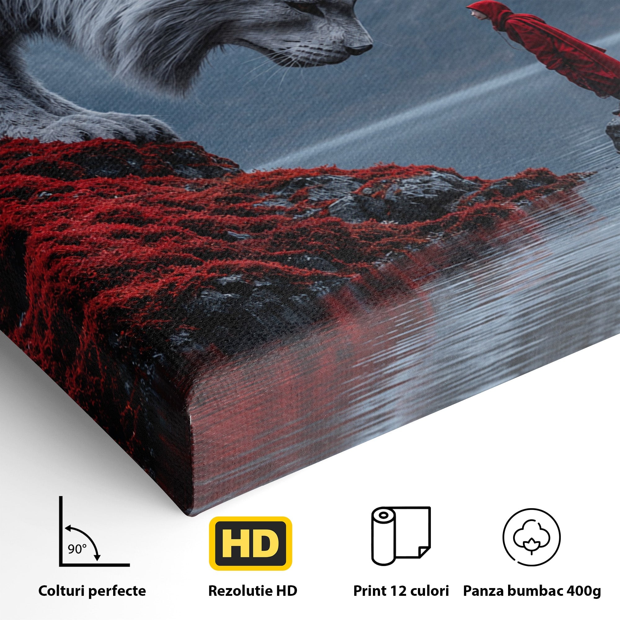 Tablou Canvas Premium LuxCanva® U1080, Intalnirea Cu Lupul Gigant, Lup, Munte, Fantezie, Peisaj, Gigant, Living, Culori Vibrante