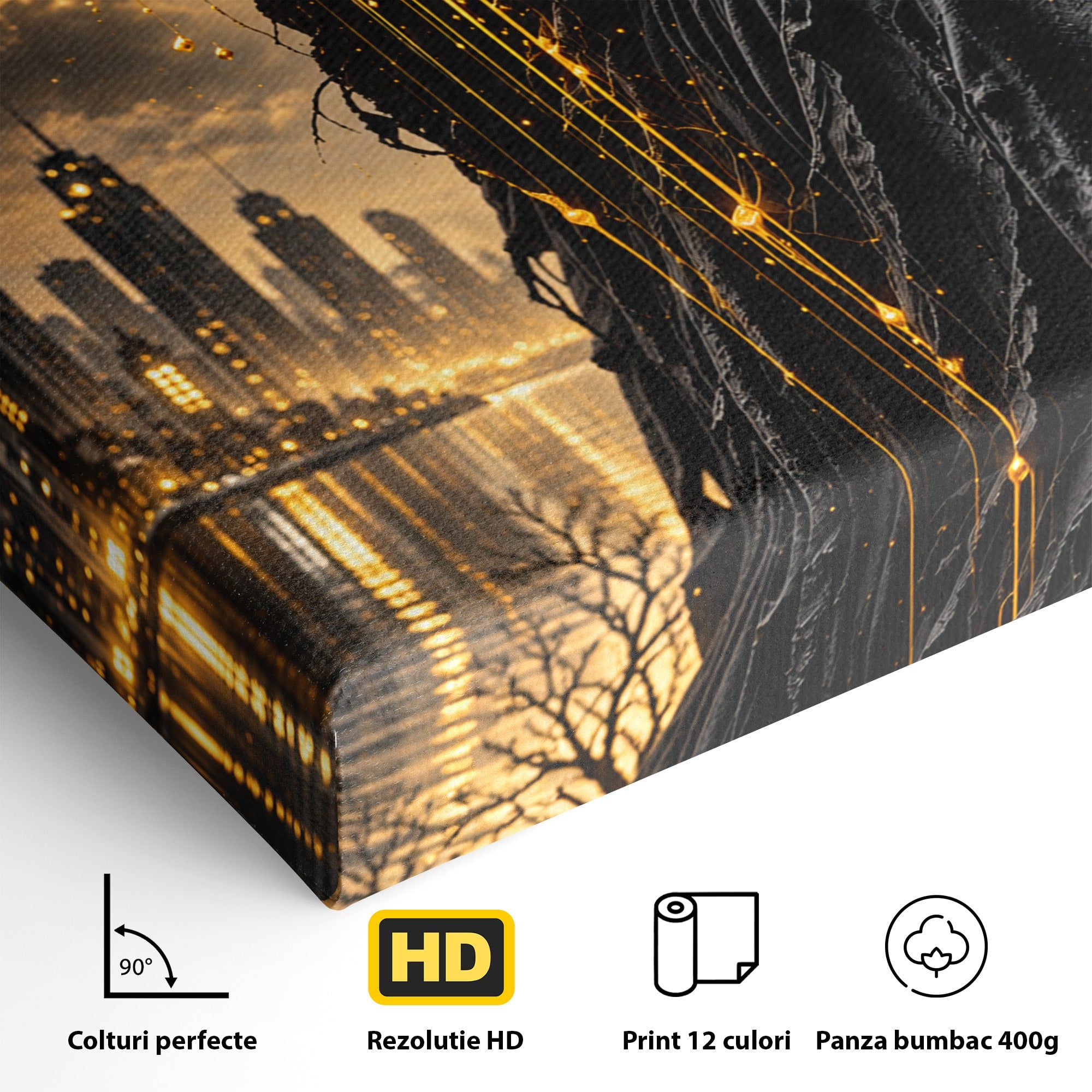 Tablou Canvas Premium LuxCanva® U1082, Silueta Lunara, Luna,  Mister, Noapte, Silueta, Living, Culori Vibrante