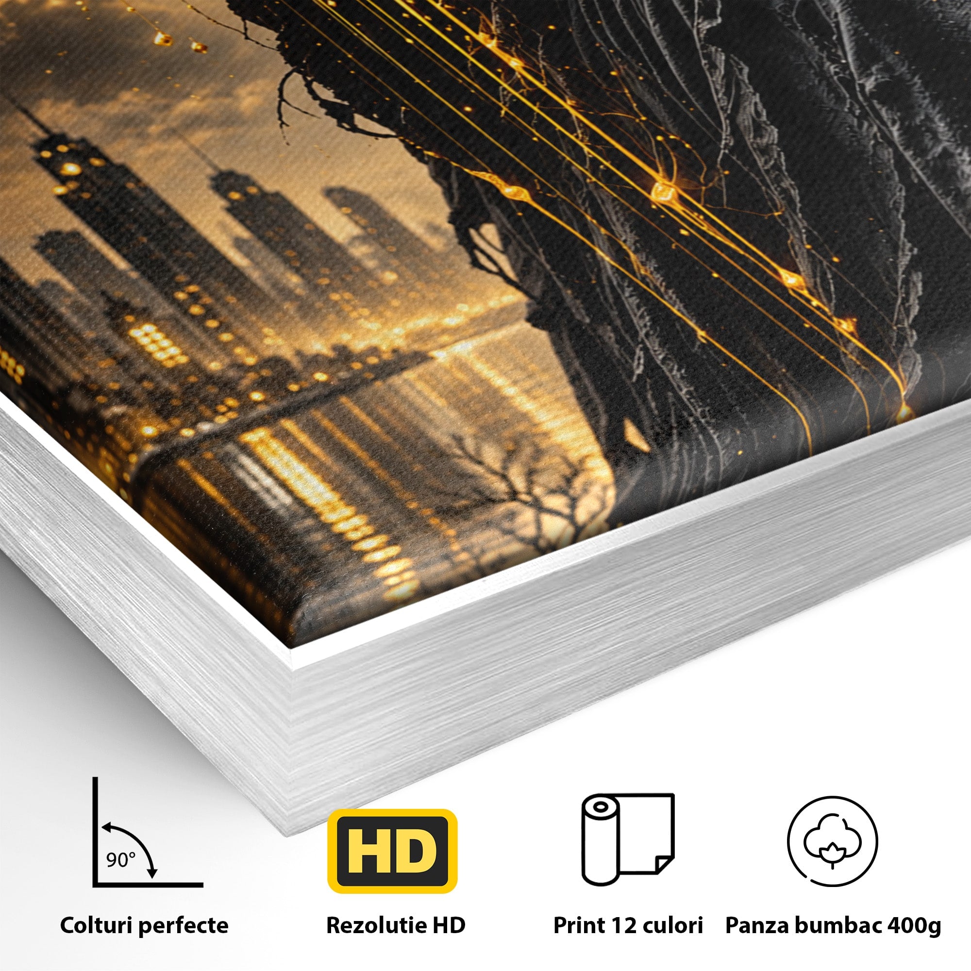 Tablou Canvas Premium LuxCanva® U1082, Silueta Lunara, Luna,  Mister, Noapte, Silueta, Living, Culori Vibrante