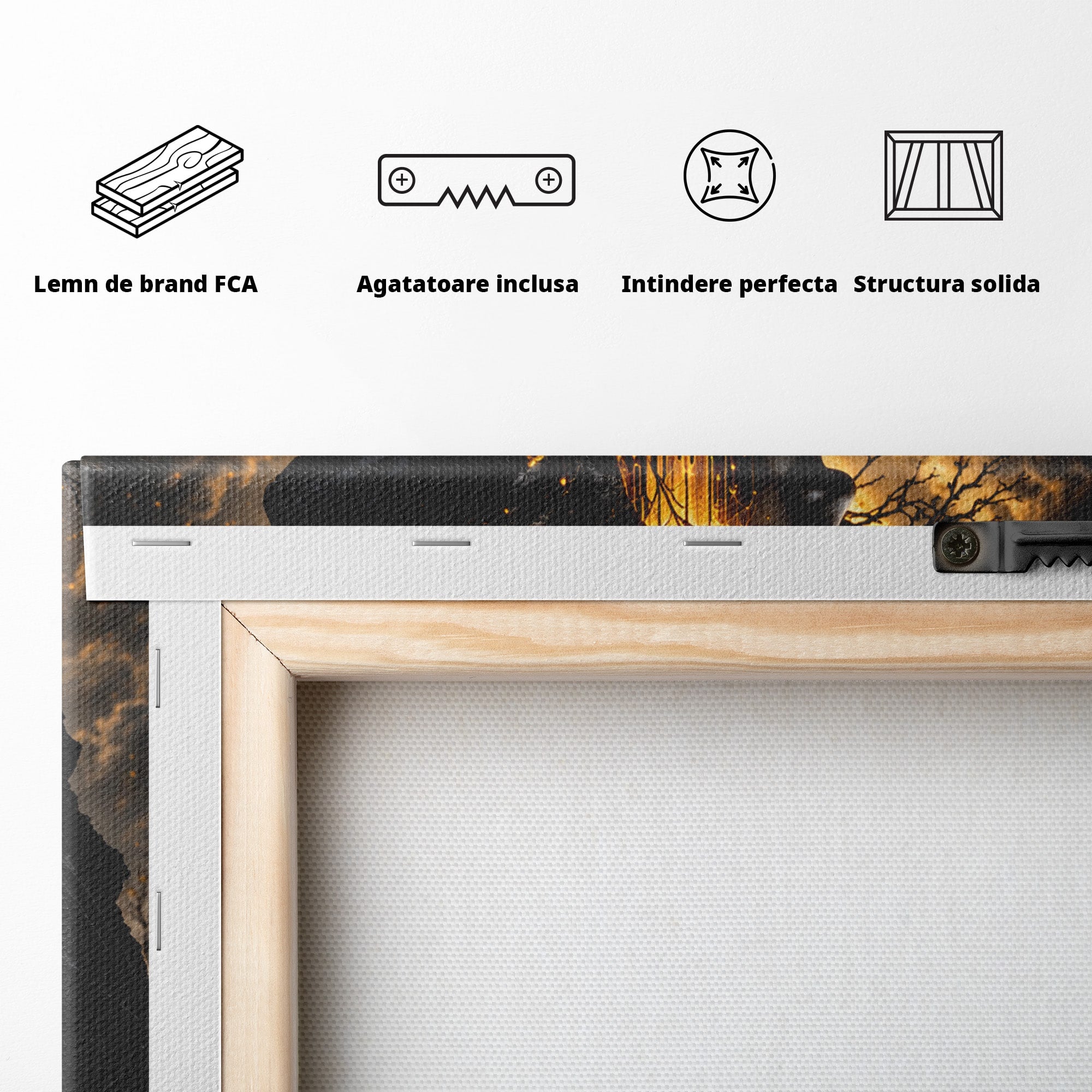 Tablou Canvas Premium LuxCanva® U1082, Silueta Lunara, Luna,  Mister, Noapte, Silueta, Living, Culori Vibrante
