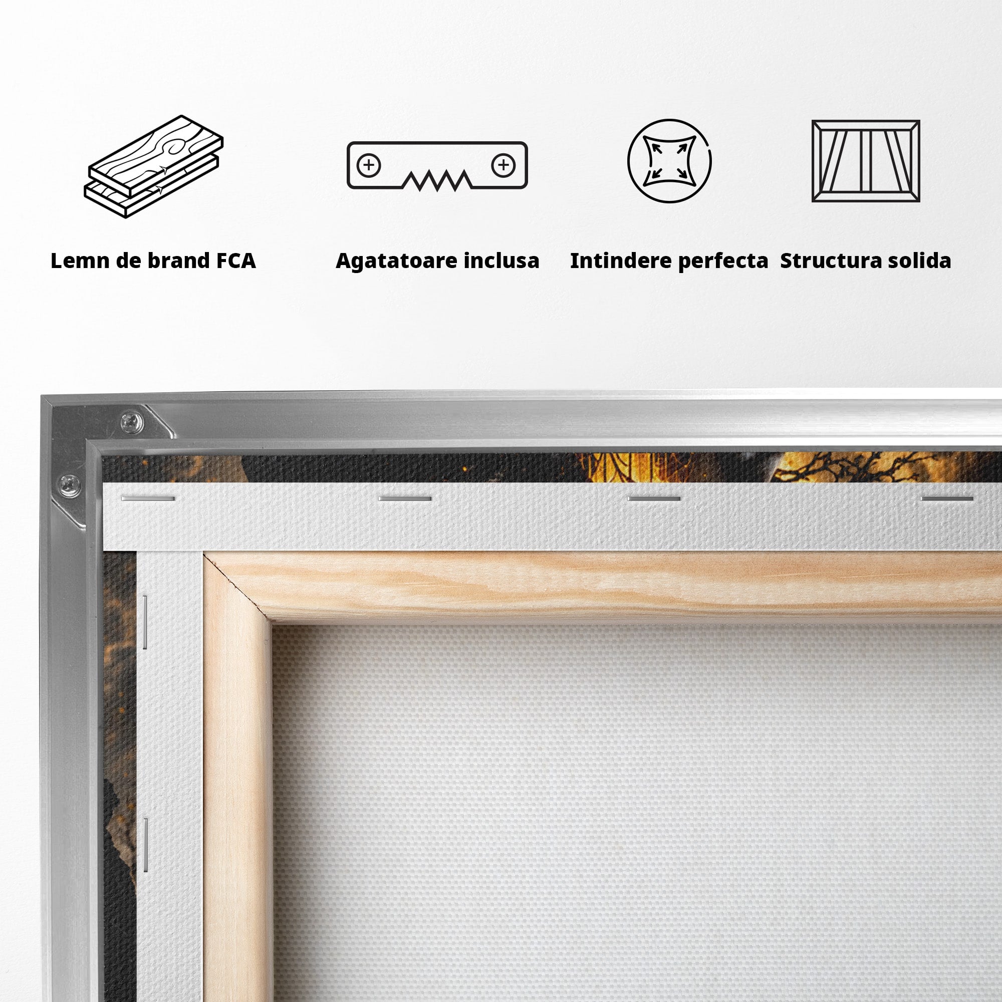 Tablou Canvas Premium LuxCanva® U1082, Silueta Lunara, Luna,  Mister, Noapte, Silueta, Living, Culori Vibrante