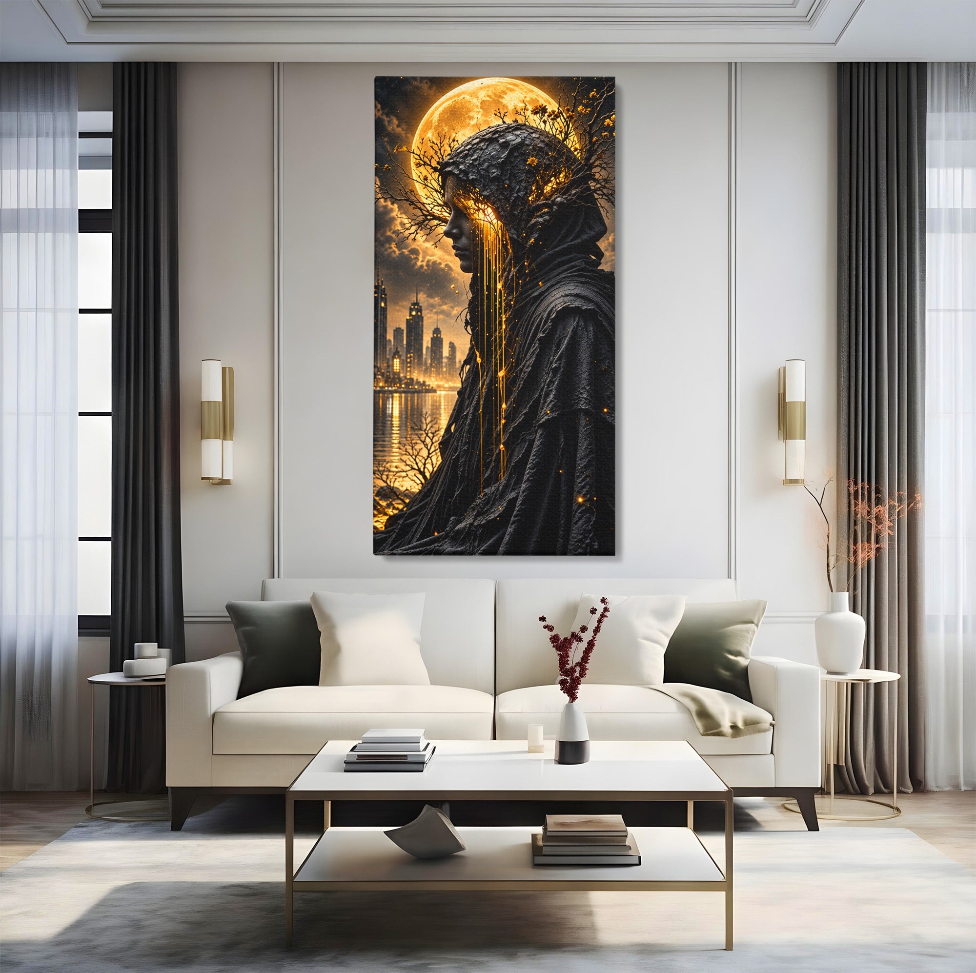 Tablou Canvas Premium LuxCanva® U1082, Silueta Lunara, Luna,  Mister, Noapte, Silueta, Living, Culori Vibrante