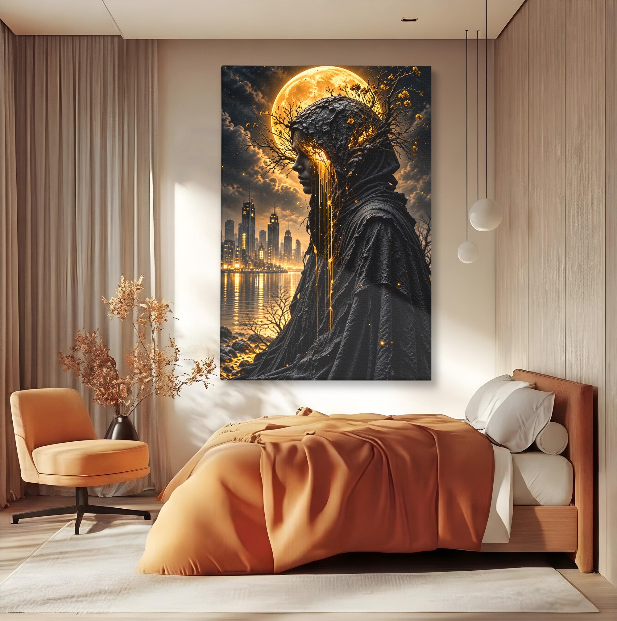 Tablou Canvas Premium LuxCanva® U1082, Silueta Lunara, Luna,  Mister, Noapte, Silueta, Living, Culori Vibrante