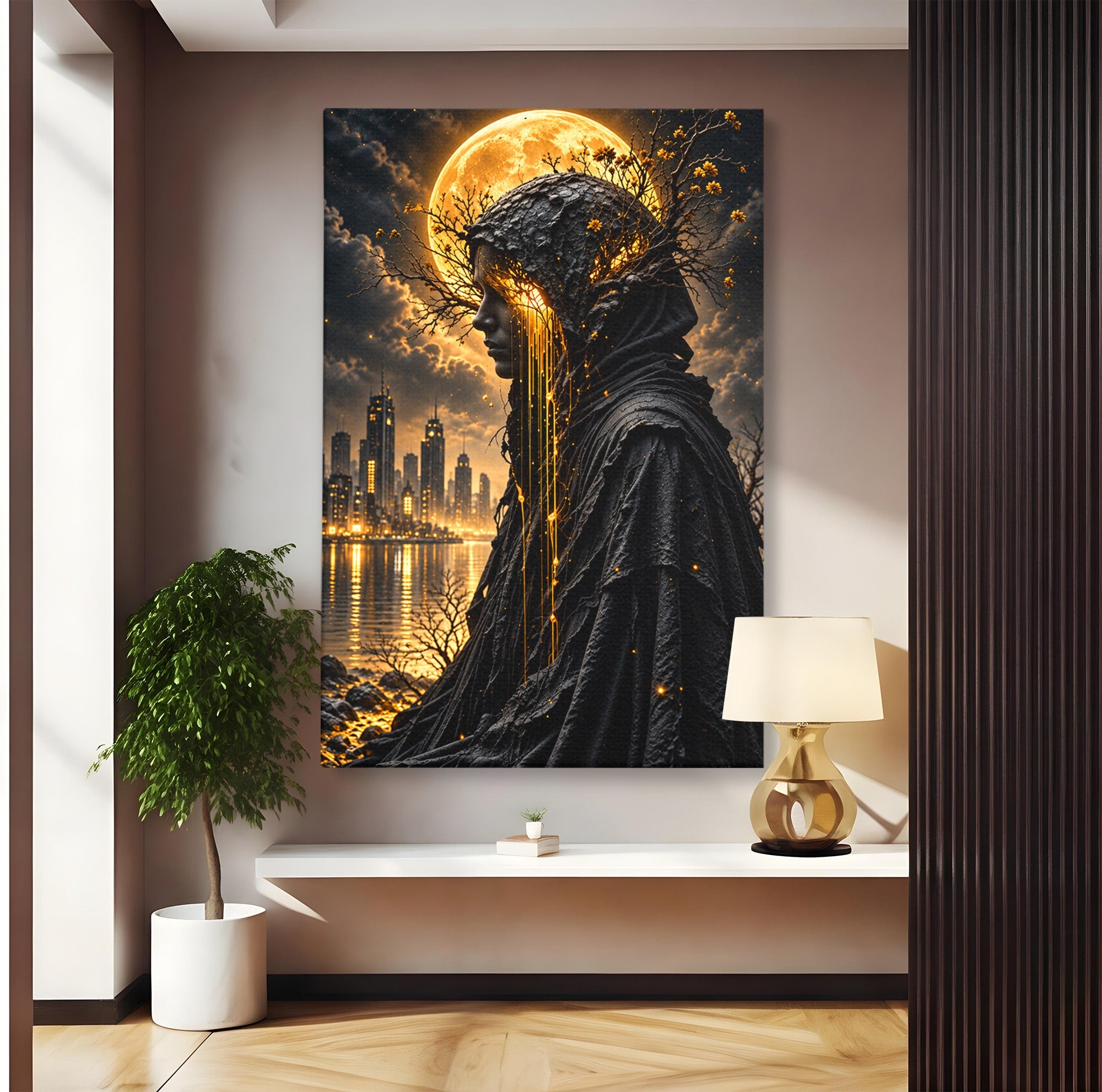 Tablou Canvas Premium LuxCanva® U1082, Silueta Lunara, Luna,  Mister, Noapte, Silueta, Living, Culori Vibrante