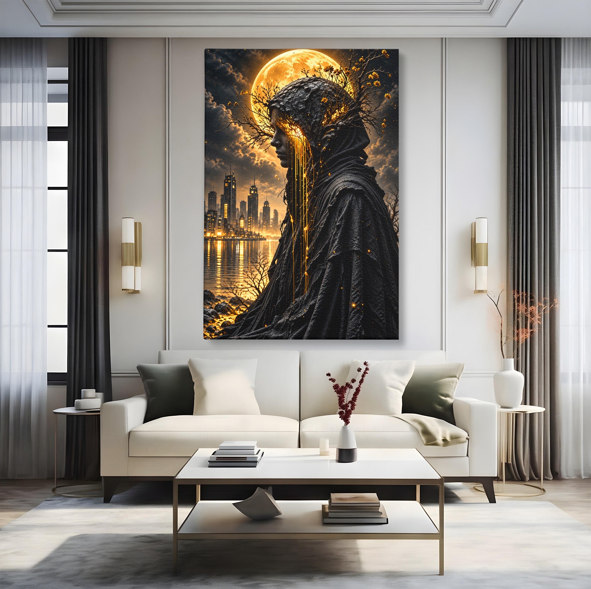 Tablou Canvas Premium LuxCanva® U1082, Silueta Lunara, Luna,  Mister, Noapte, Silueta, Living, Culori Vibrante