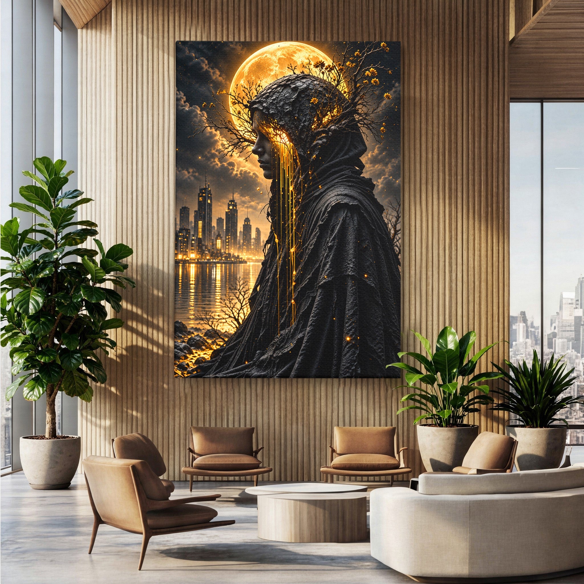 Tablou Canvas Premium LuxCanva® U1082, Silueta Lunara, Luna,  Mister, Noapte, Silueta, Living, Culori Vibrante