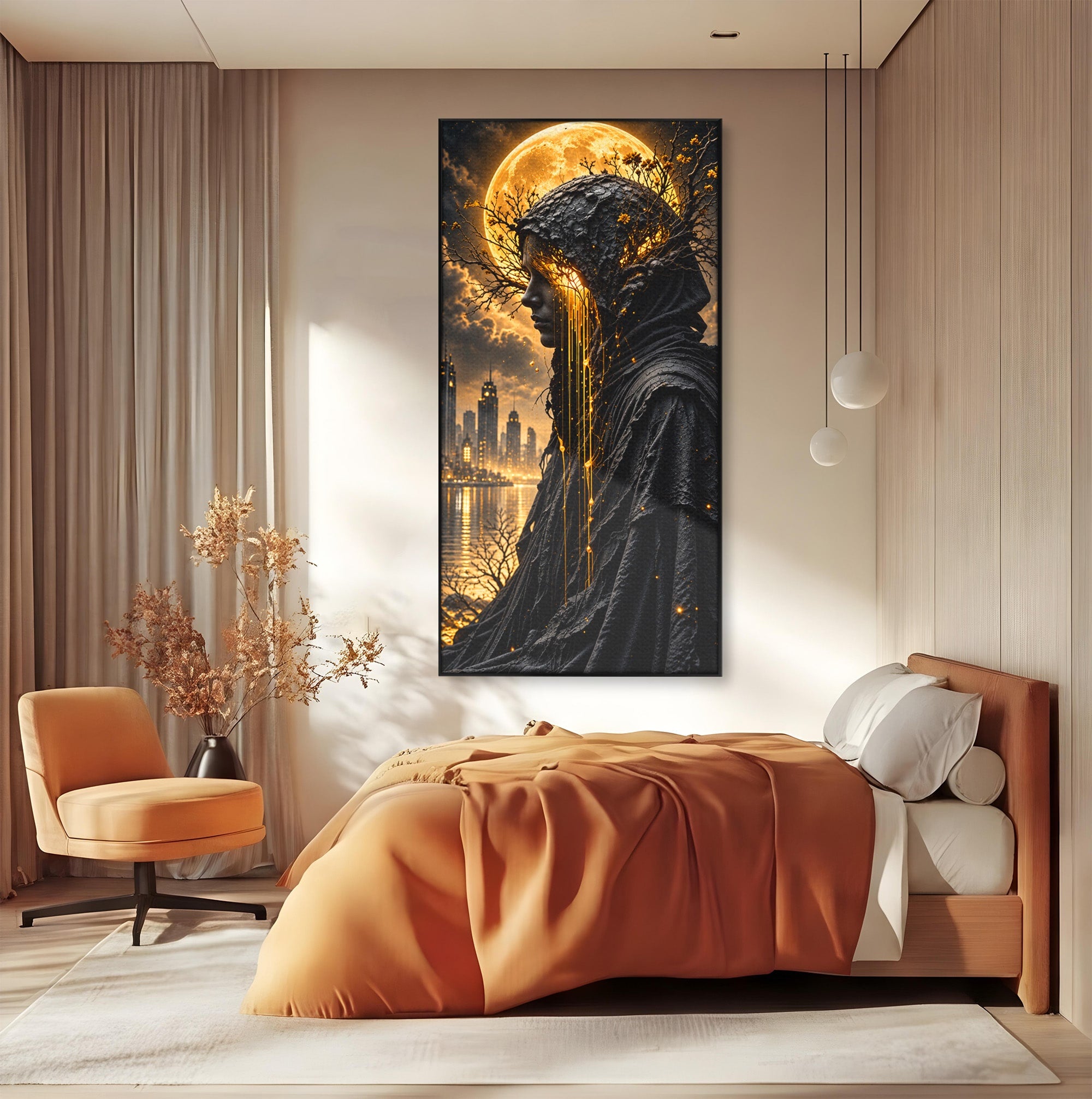 Tablou Canvas Premium LuxCanva® U1082, Silueta Lunara, Luna,  Mister, Noapte, Silueta, Living, Culori Vibrante