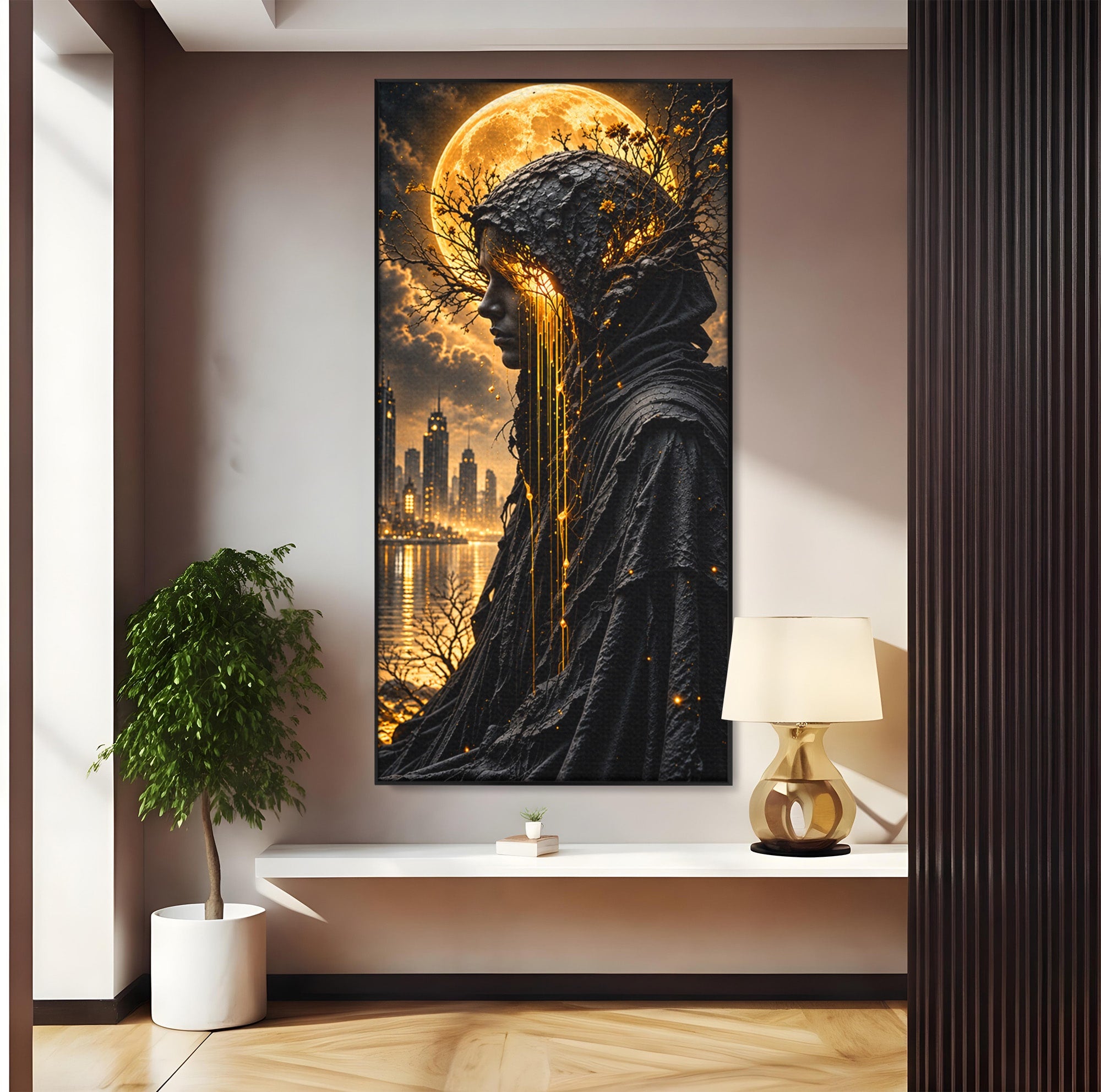 Tablou Canvas Premium LuxCanva® U1082, Silueta Lunara, Luna,  Mister, Noapte, Silueta, Living, Culori Vibrante