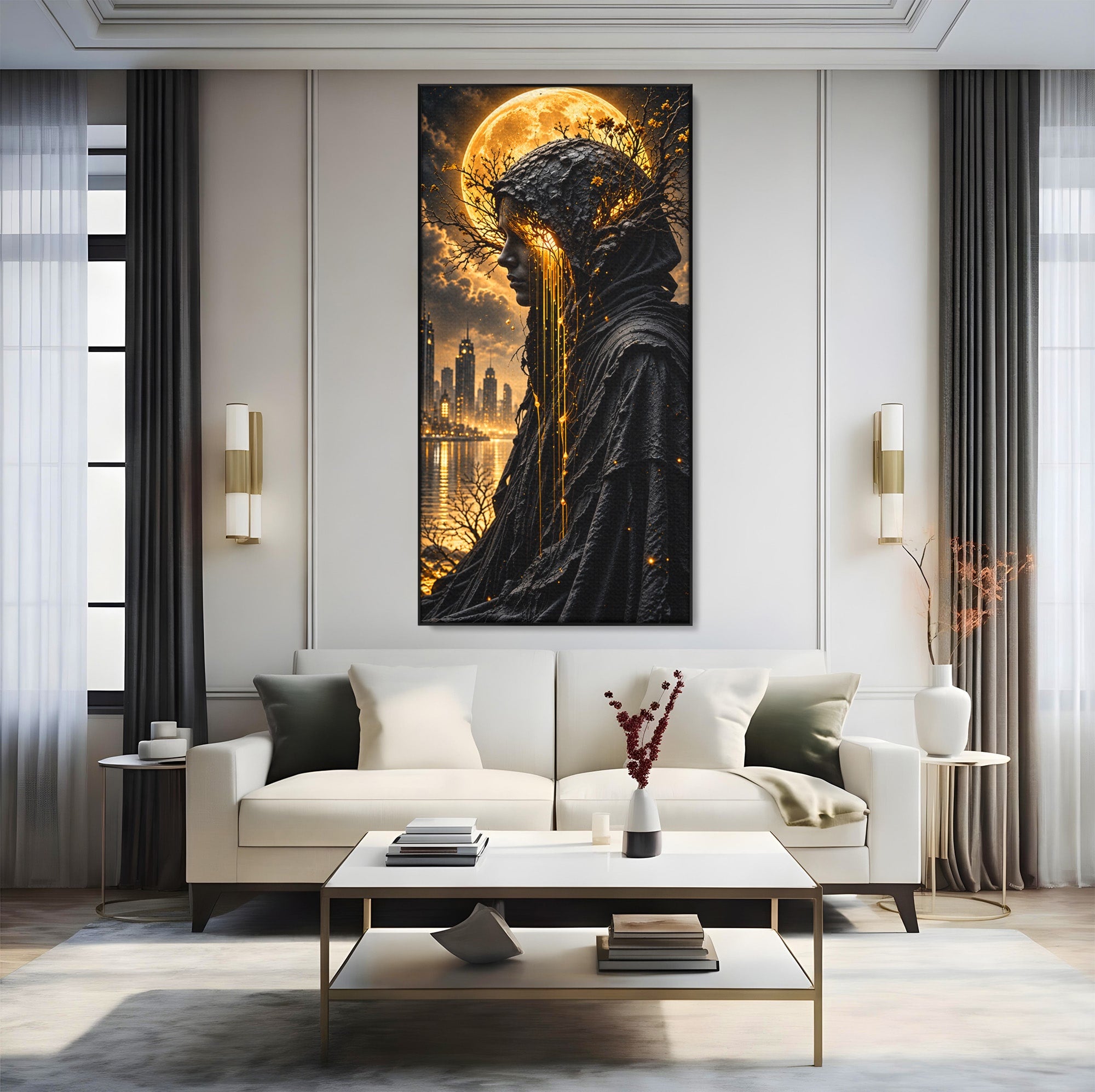 Tablou Canvas Premium LuxCanva® U1082, Silueta Lunara, Luna,  Mister, Noapte, Silueta, Living, Culori Vibrante