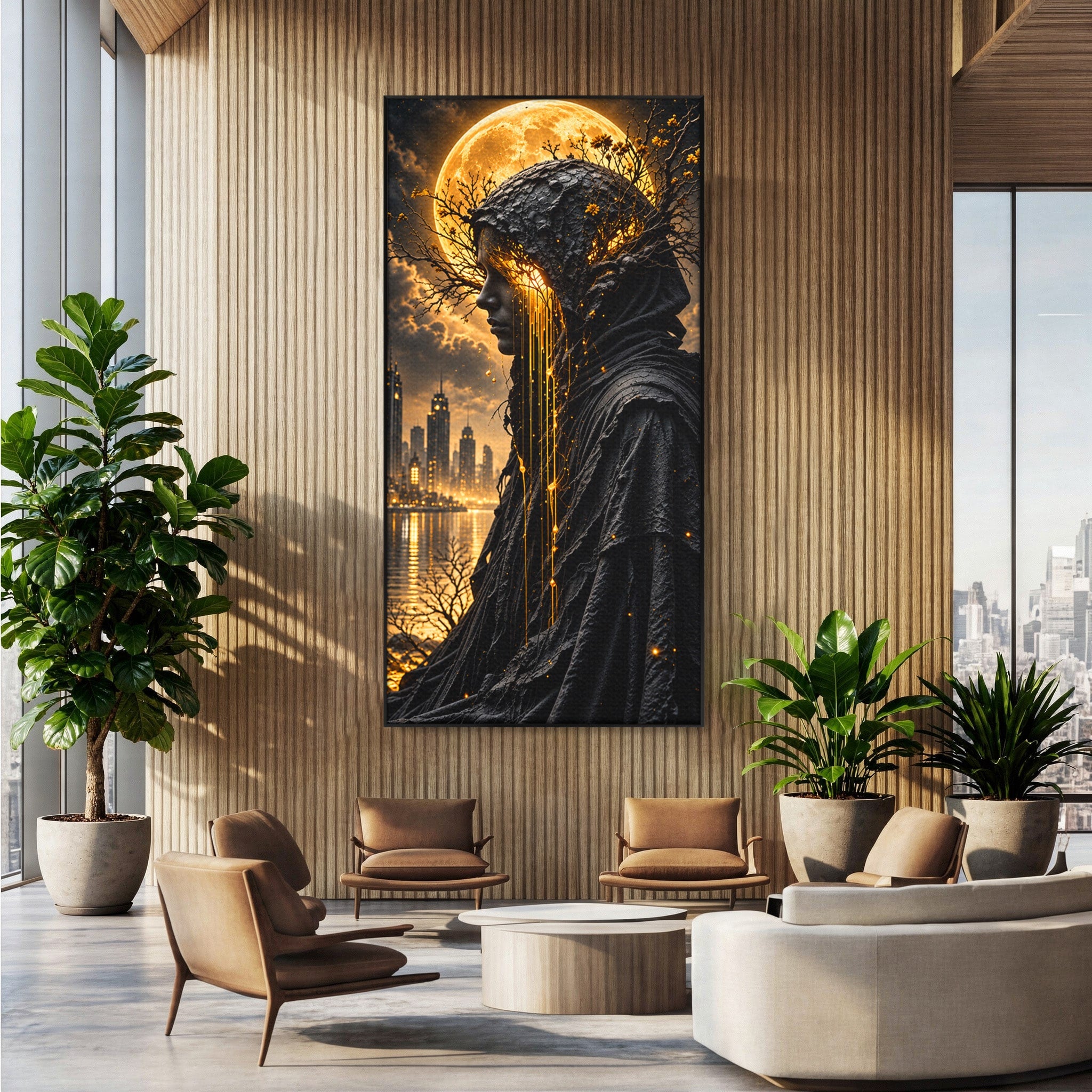 Tablou Canvas Premium LuxCanva® U1082, Silueta Lunara, Luna,  Mister, Noapte, Silueta, Living, Culori Vibrante