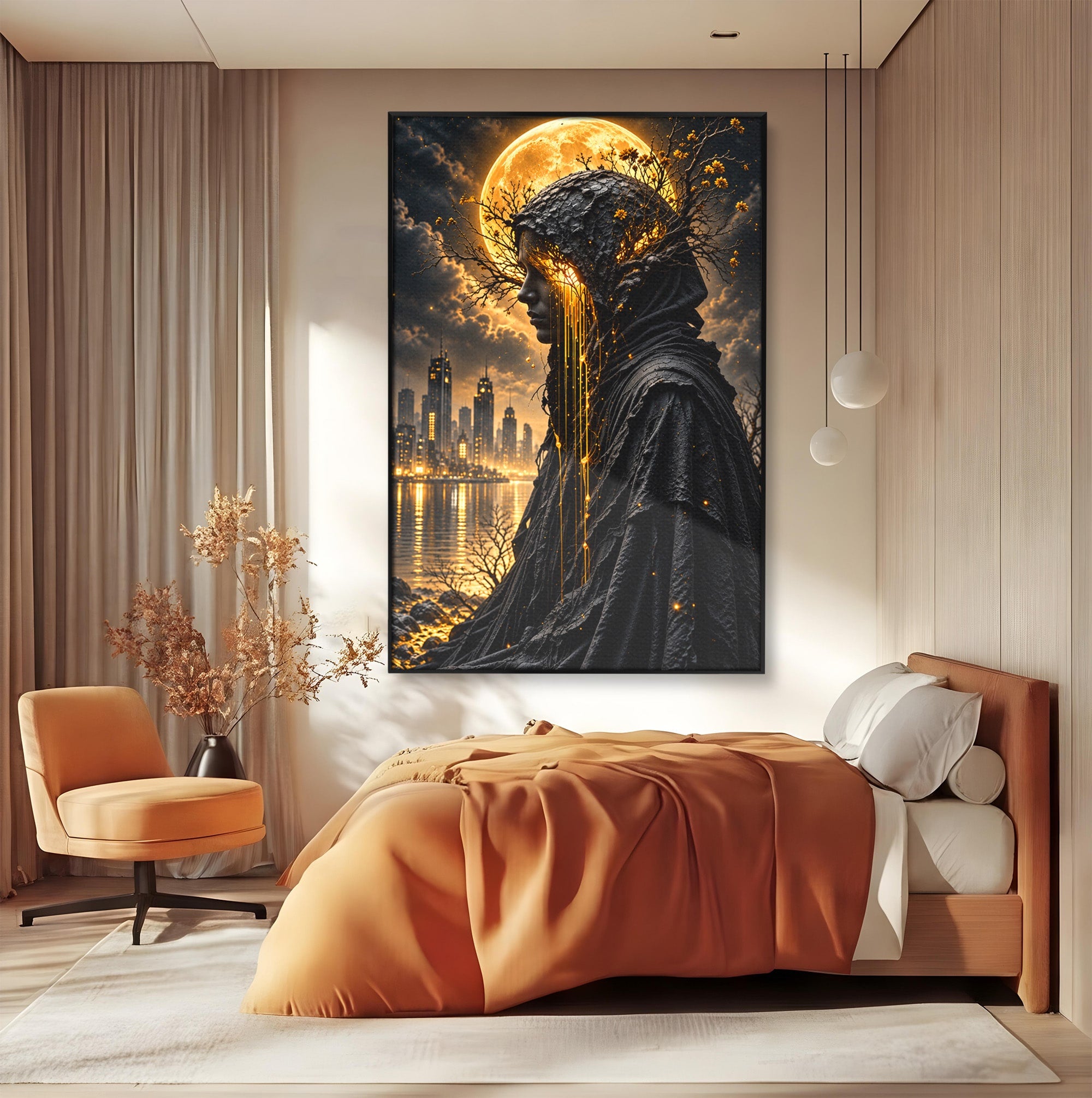 Tablou Canvas Premium LuxCanva® U1082, Silueta Lunara, Luna,  Mister, Noapte, Silueta, Living, Culori Vibrante