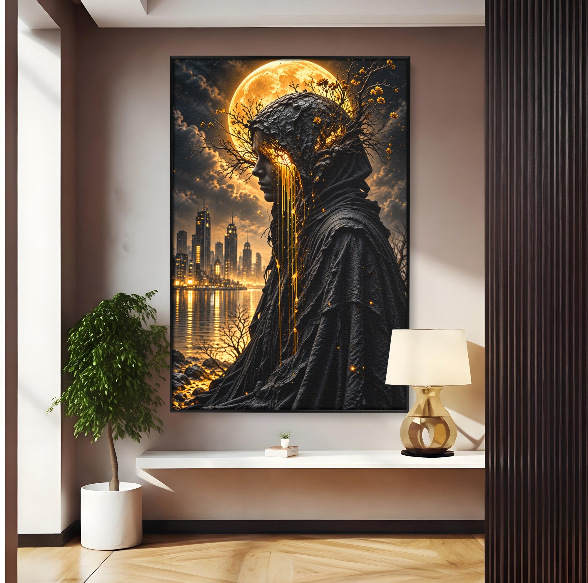Tablou Canvas Premium LuxCanva® U1082, Silueta Lunara, Luna,  Mister, Noapte, Silueta, Living, Culori Vibrante