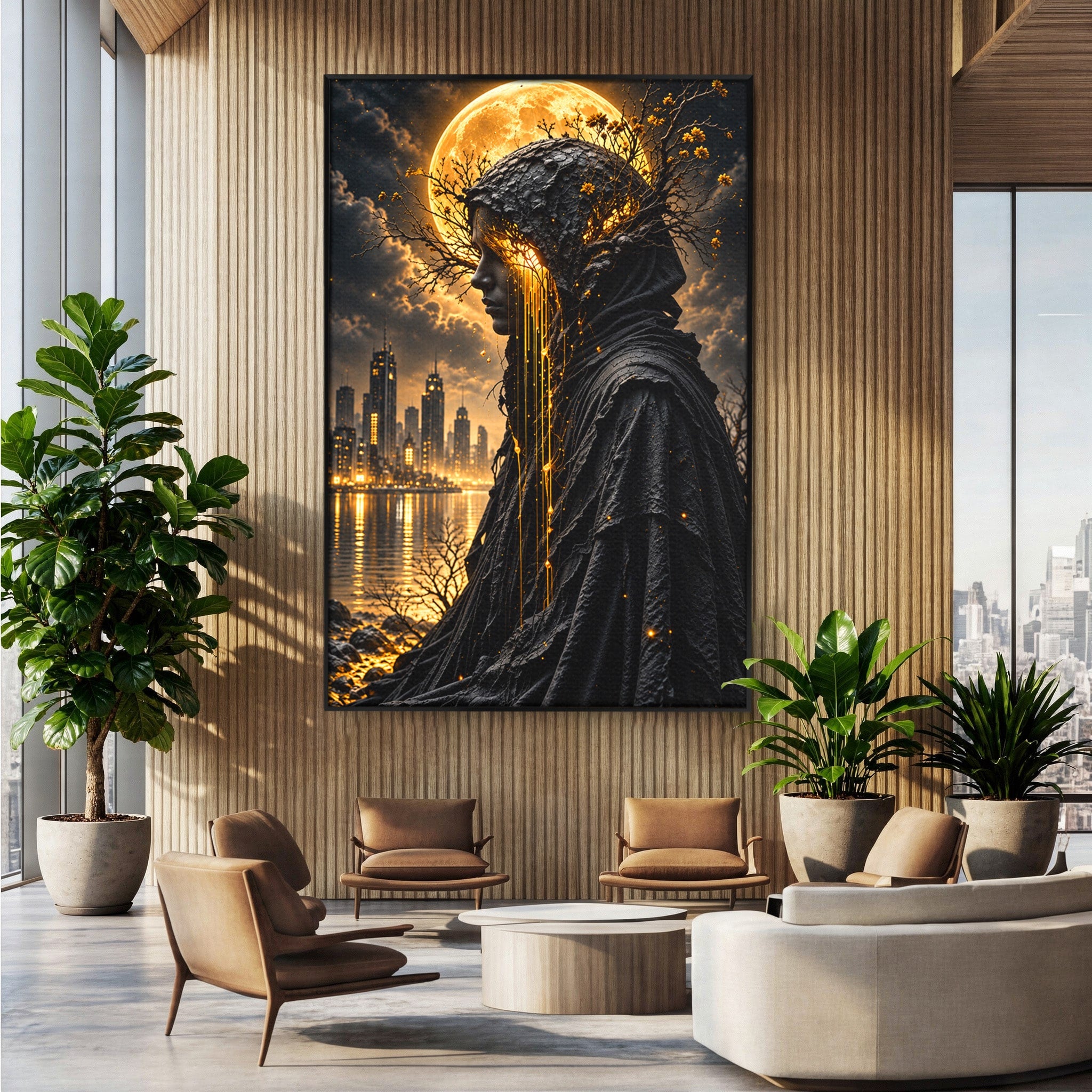 Tablou Canvas Premium LuxCanva® U1082, Silueta Lunara, Luna,  Mister, Noapte, Silueta, Living, Culori Vibrante
