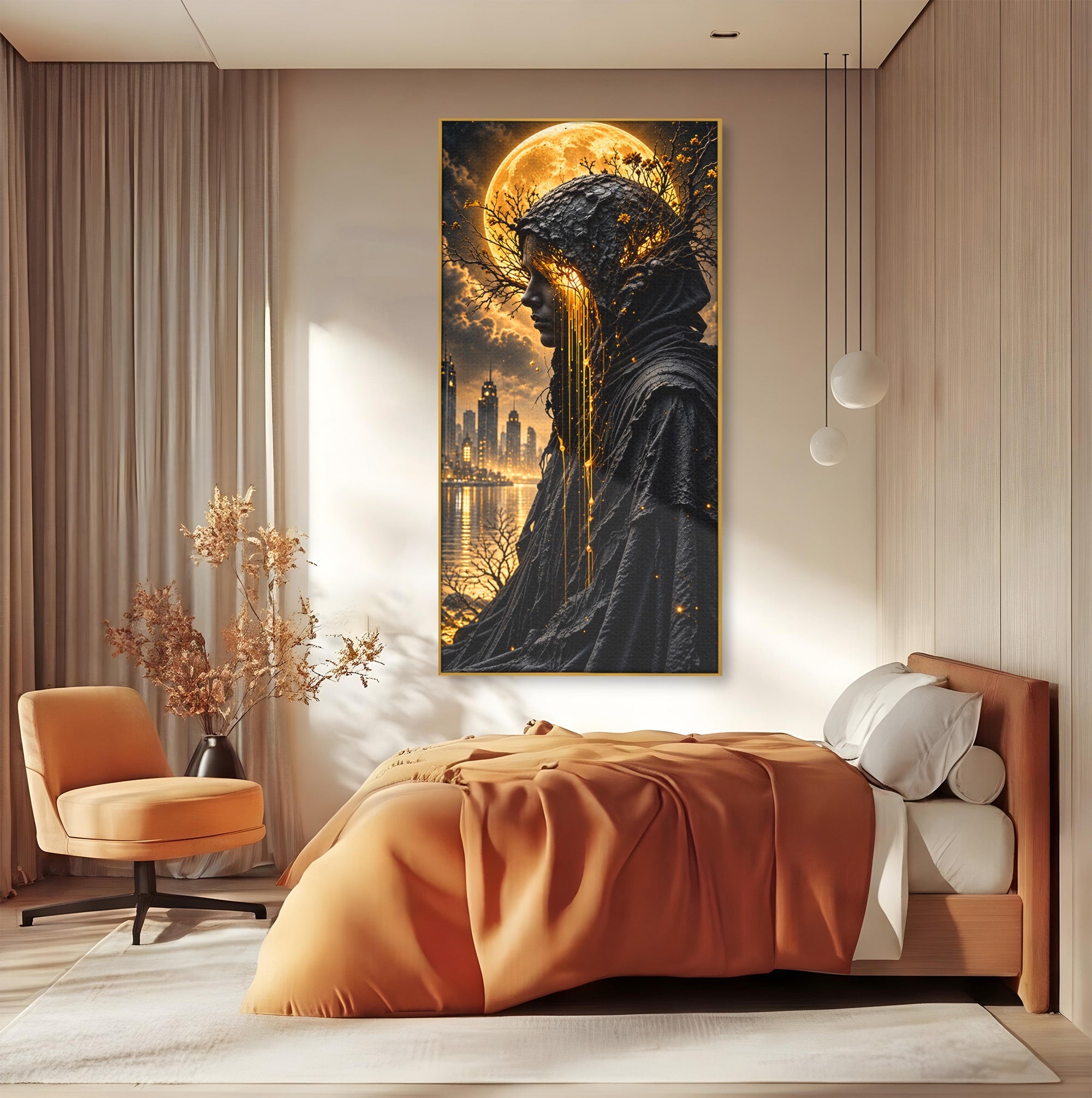 Tablou Canvas Premium LuxCanva® U1082, Silueta Lunara, Luna,  Mister, Noapte, Silueta, Living, Culori Vibrante