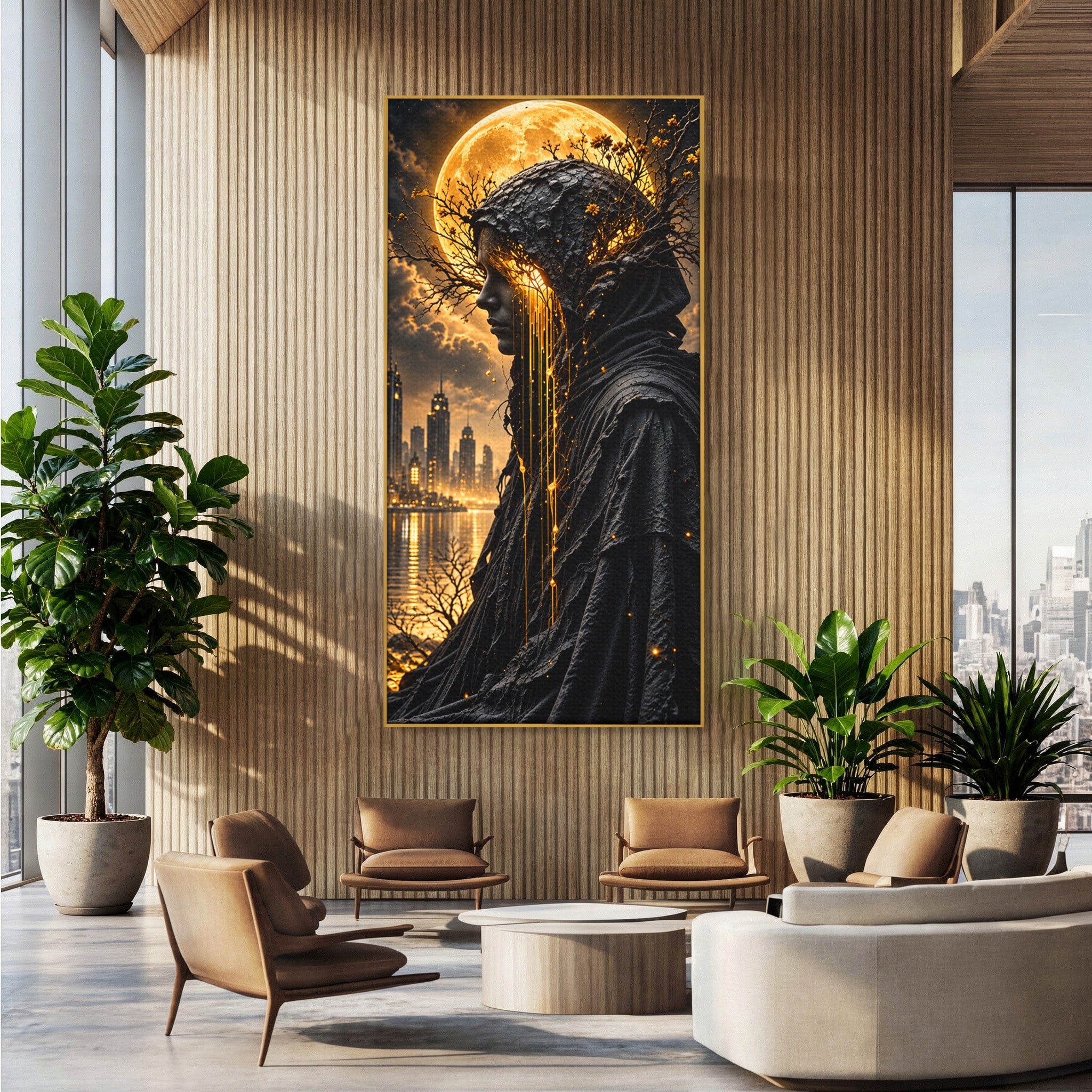 Tablou Canvas Premium LuxCanva® U1082, Silueta Lunara, Luna,  Mister, Noapte, Silueta, Living, Culori Vibrante