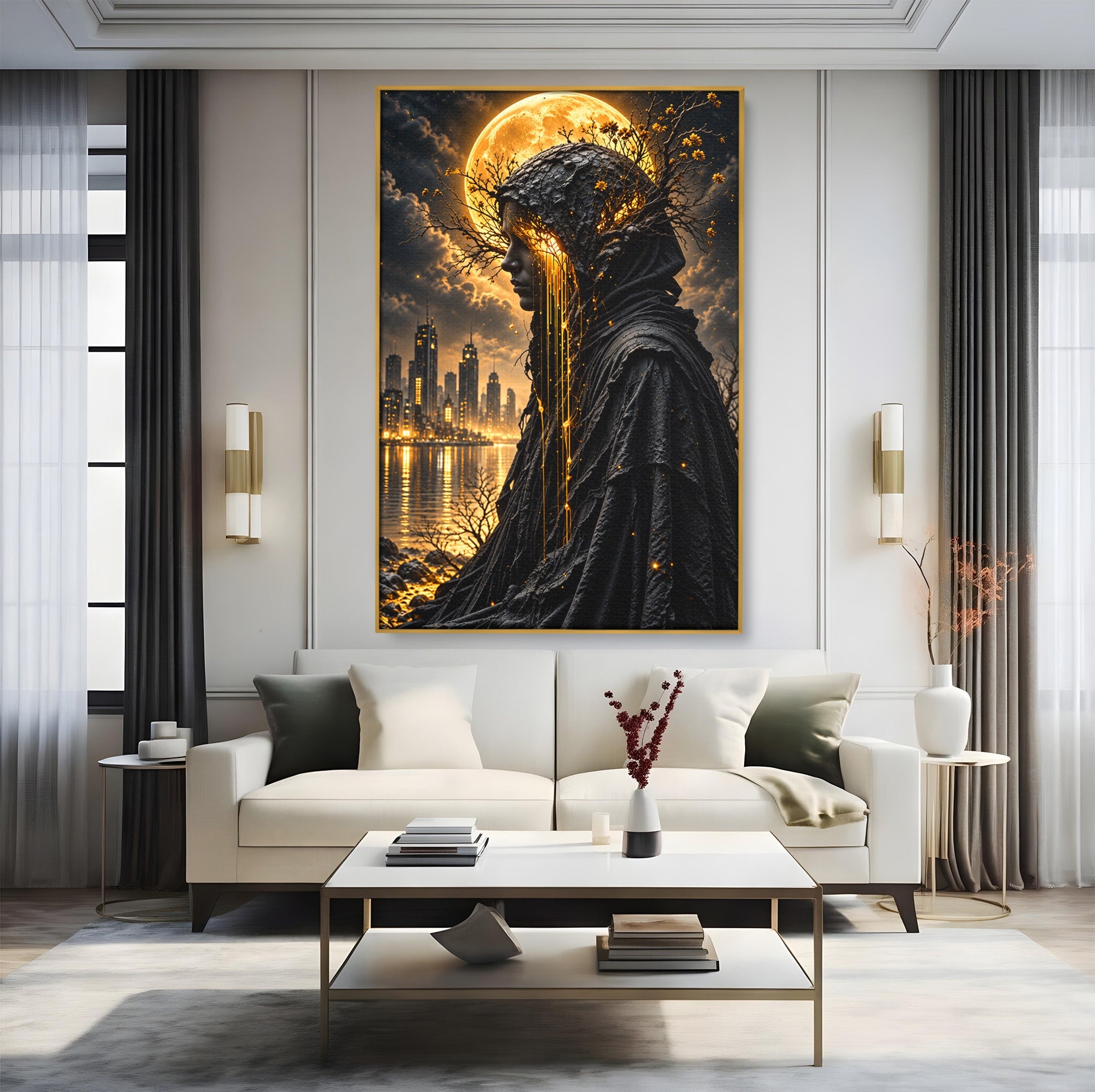 Tablou Canvas Premium LuxCanva® U1082, Silueta Lunara, Luna,  Mister, Noapte, Silueta, Living, Culori Vibrante