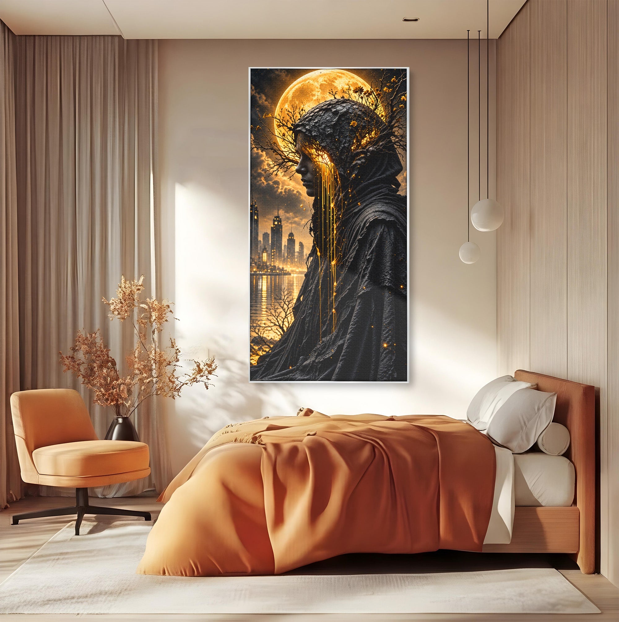 Tablou Canvas Premium LuxCanva® U1082, Silueta Lunara, Luna,  Mister, Noapte, Silueta, Living, Culori Vibrante