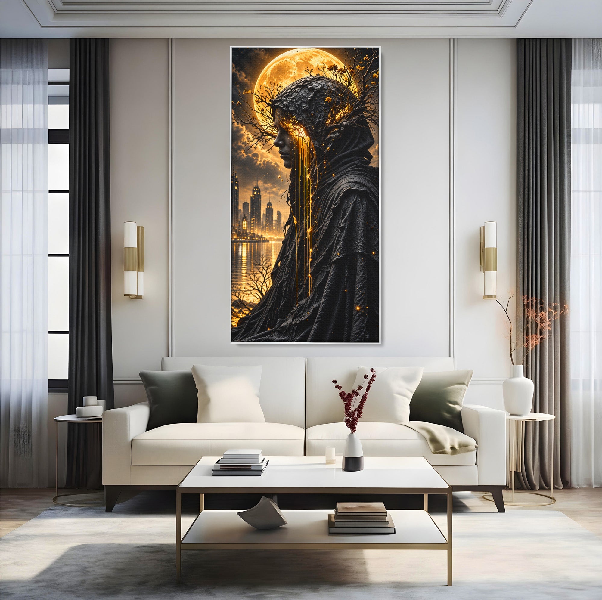 Tablou Canvas Premium LuxCanva® U1082, Silueta Lunara, Luna,  Mister, Noapte, Silueta, Living, Culori Vibrante