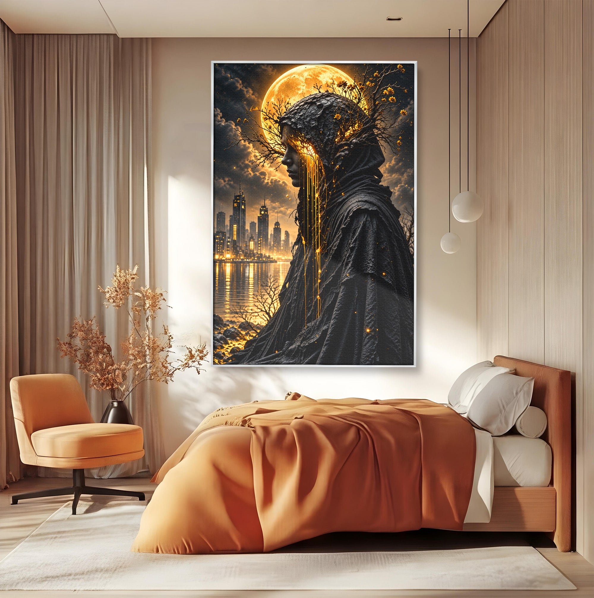 Tablou Canvas Premium LuxCanva® U1082, Silueta Lunara, Luna,  Mister, Noapte, Silueta, Living, Culori Vibrante