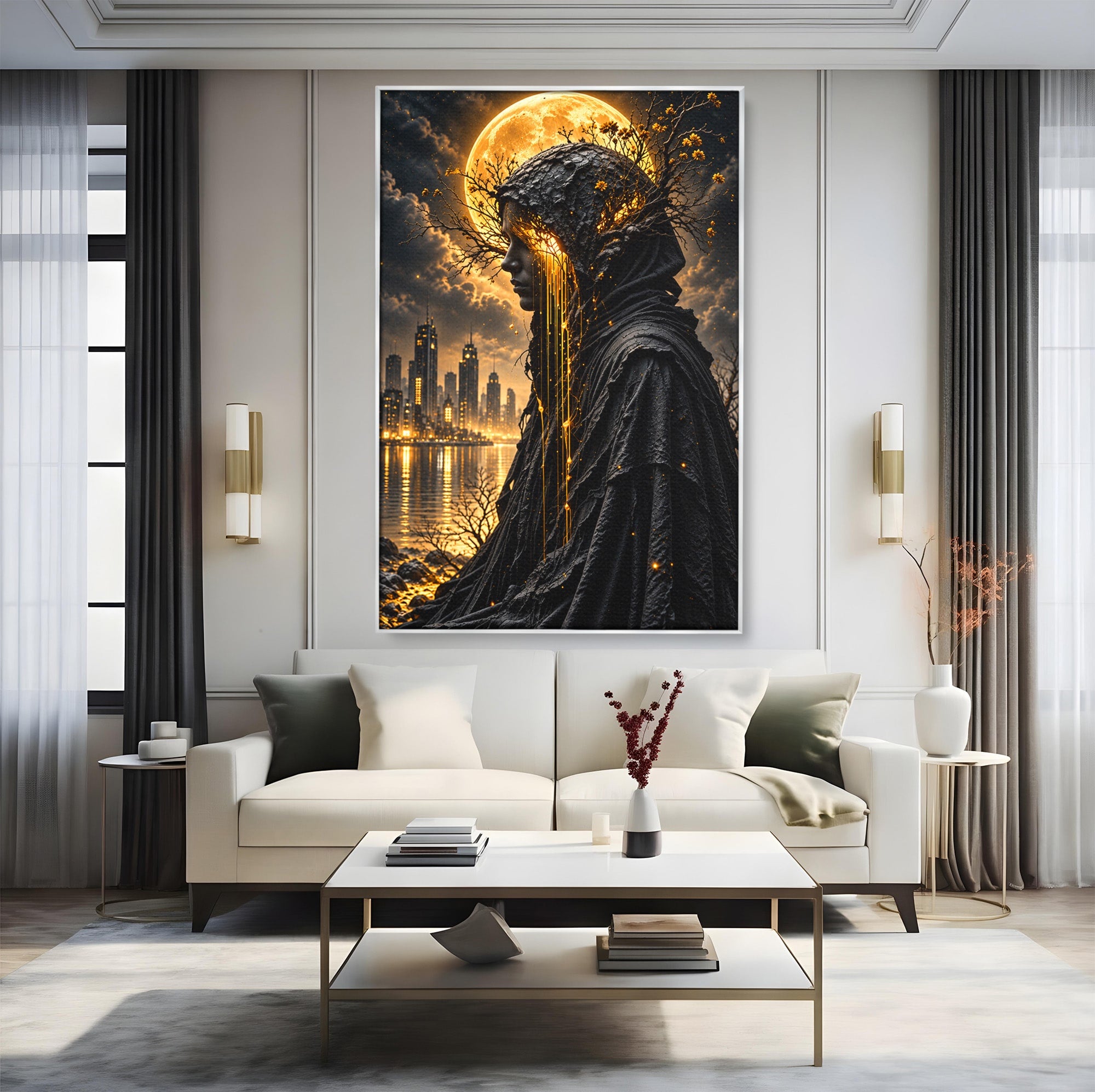 Tablou Canvas Premium LuxCanva® U1082, Silueta Lunara, Luna,  Mister, Noapte, Silueta, Living, Culori Vibrante
