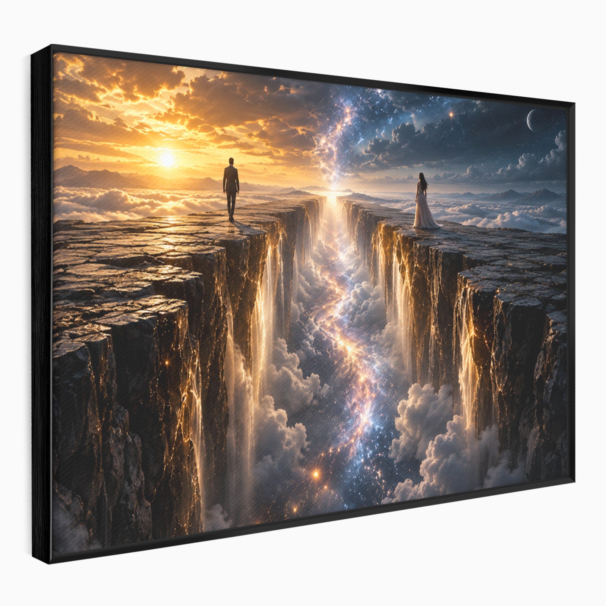 Tablou Canvas Premium LuxCanva® U1083, Intalnirea Pe Podul Cerului, Apus, Cuplu, Natura, Fantezie, Dormitor, Culori Vibrante
