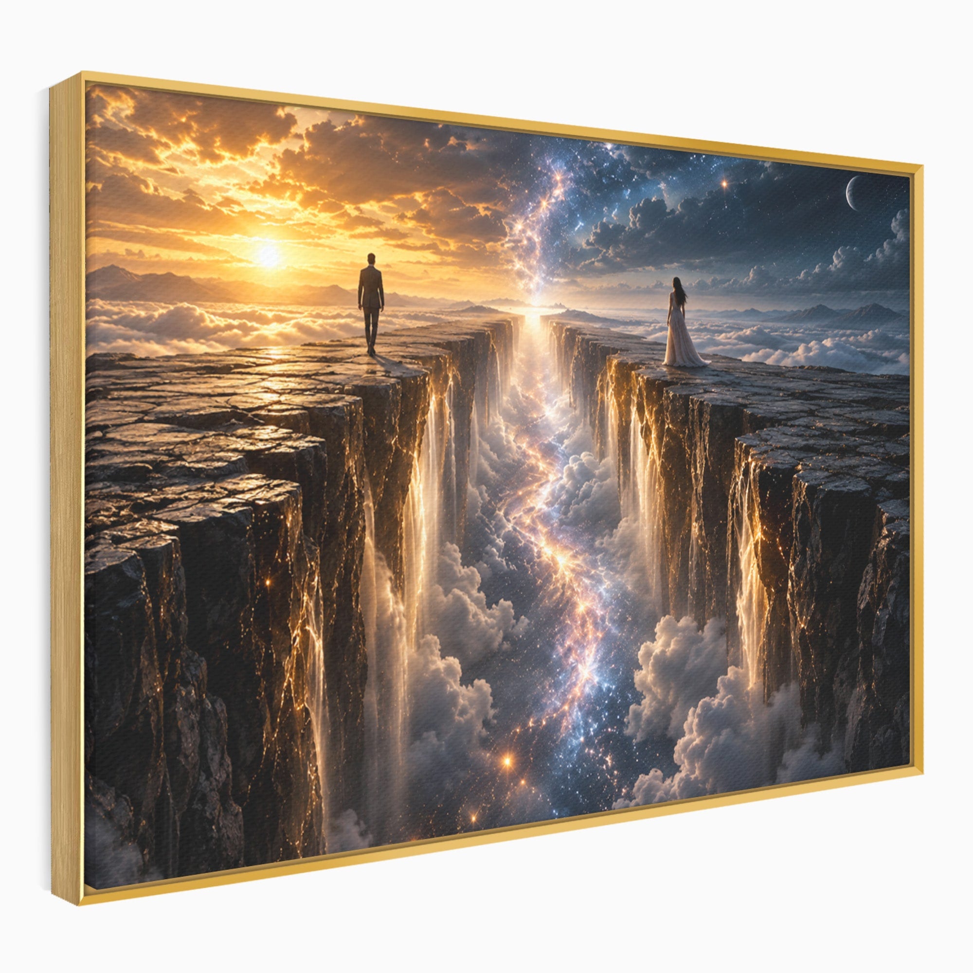 Tablou Canvas Premium LuxCanva® U1083, Intalnirea Pe Podul Cerului, Apus, Cuplu, Natura, Fantezie, Dormitor, Culori Vibrante