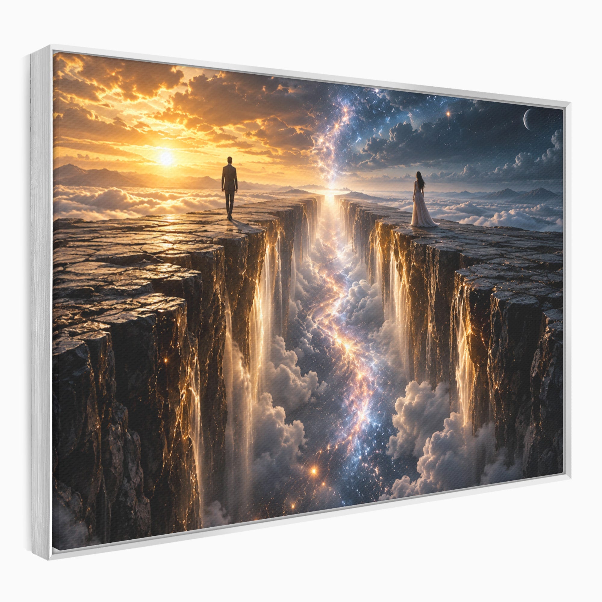 Tablou Canvas Premium LuxCanva® U1083, Intalnirea Pe Podul Cerului, Apus, Cuplu, Natura, Fantezie, Dormitor, Culori Vibrante