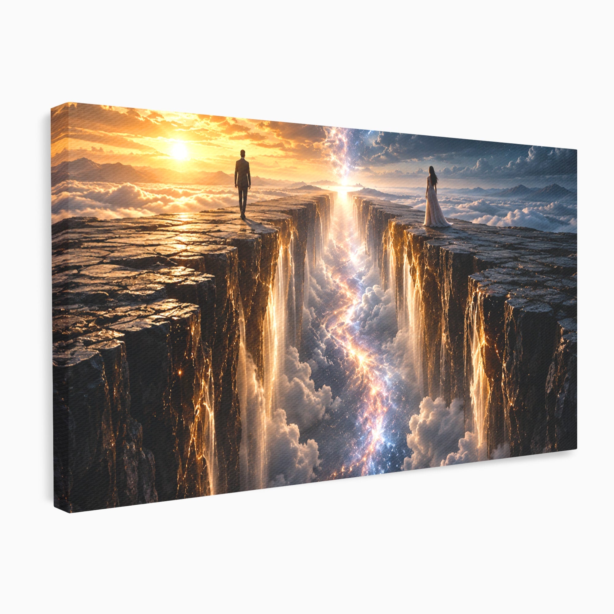 Tablou Canvas Premium LuxCanva® U1083, Intalnirea Pe Podul Cerului, Apus, Cuplu, Natura, Fantezie, Dormitor, Culori Vibrante