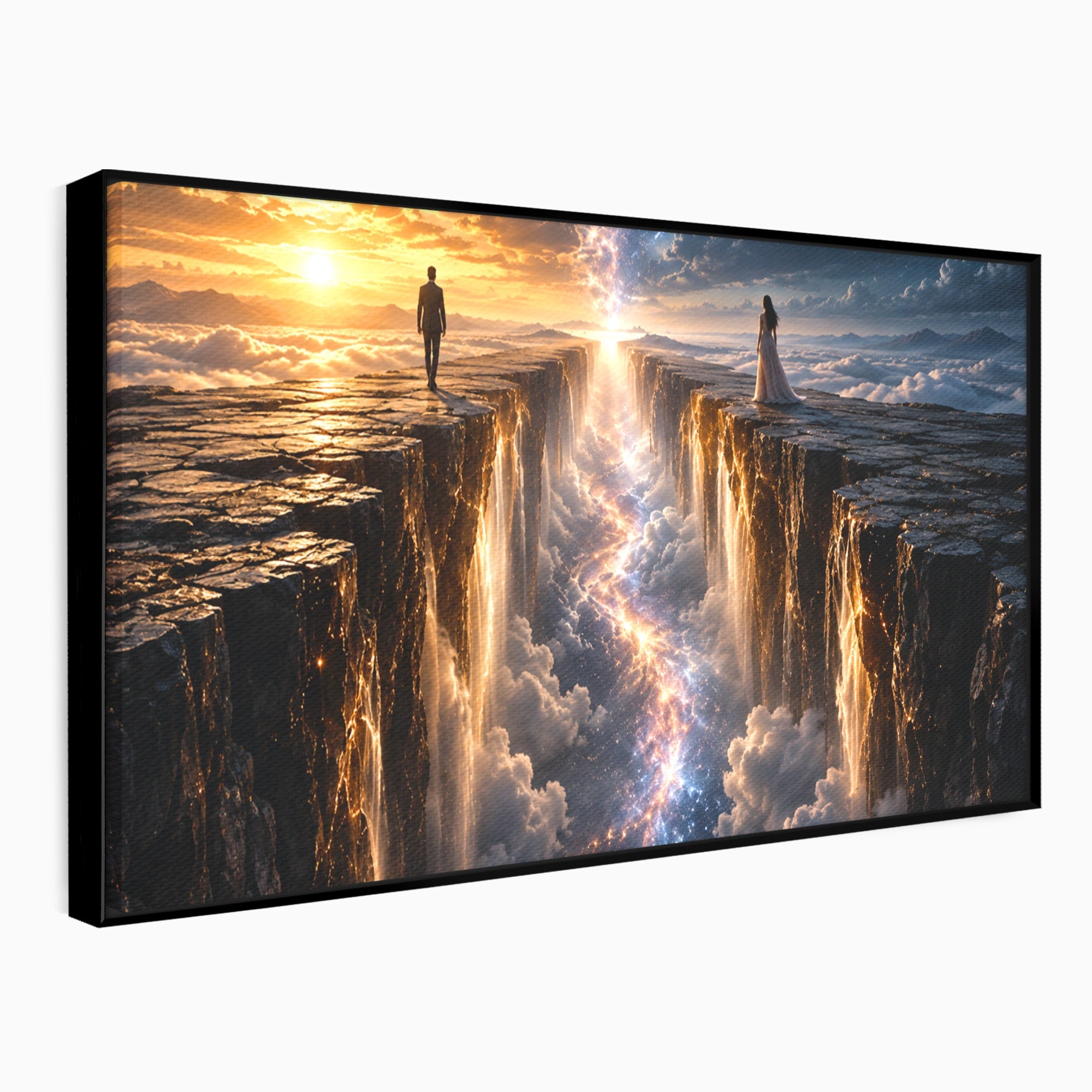 Tablou Canvas Premium LuxCanva® U1083, Intalnirea Pe Podul Cerului, Apus, Cuplu, Natura, Fantezie, Dormitor, Culori Vibrante