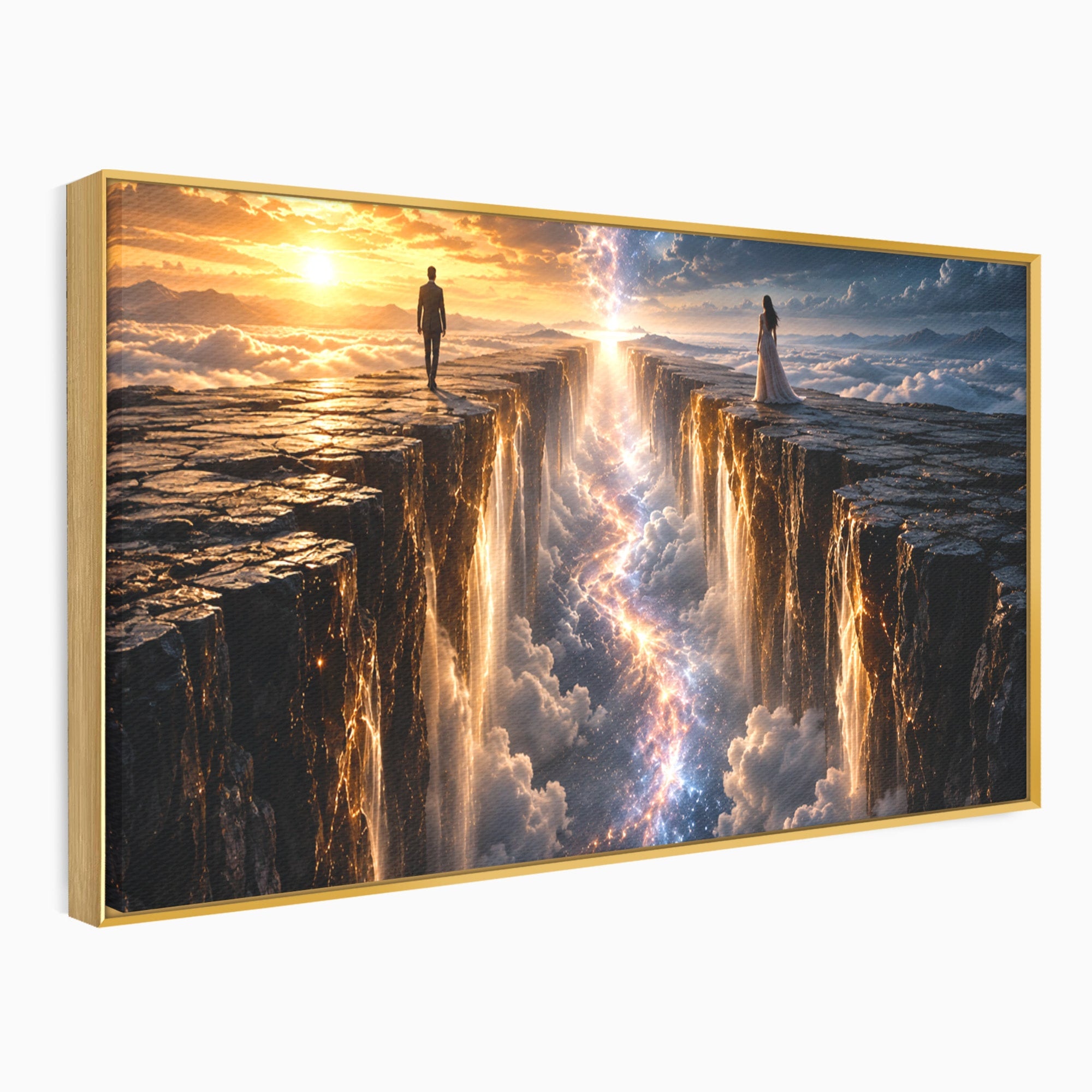 Tablou Canvas Premium LuxCanva® U1083, Intalnirea Pe Podul Cerului, Apus, Cuplu, Natura, Fantezie, Dormitor, Culori Vibrante