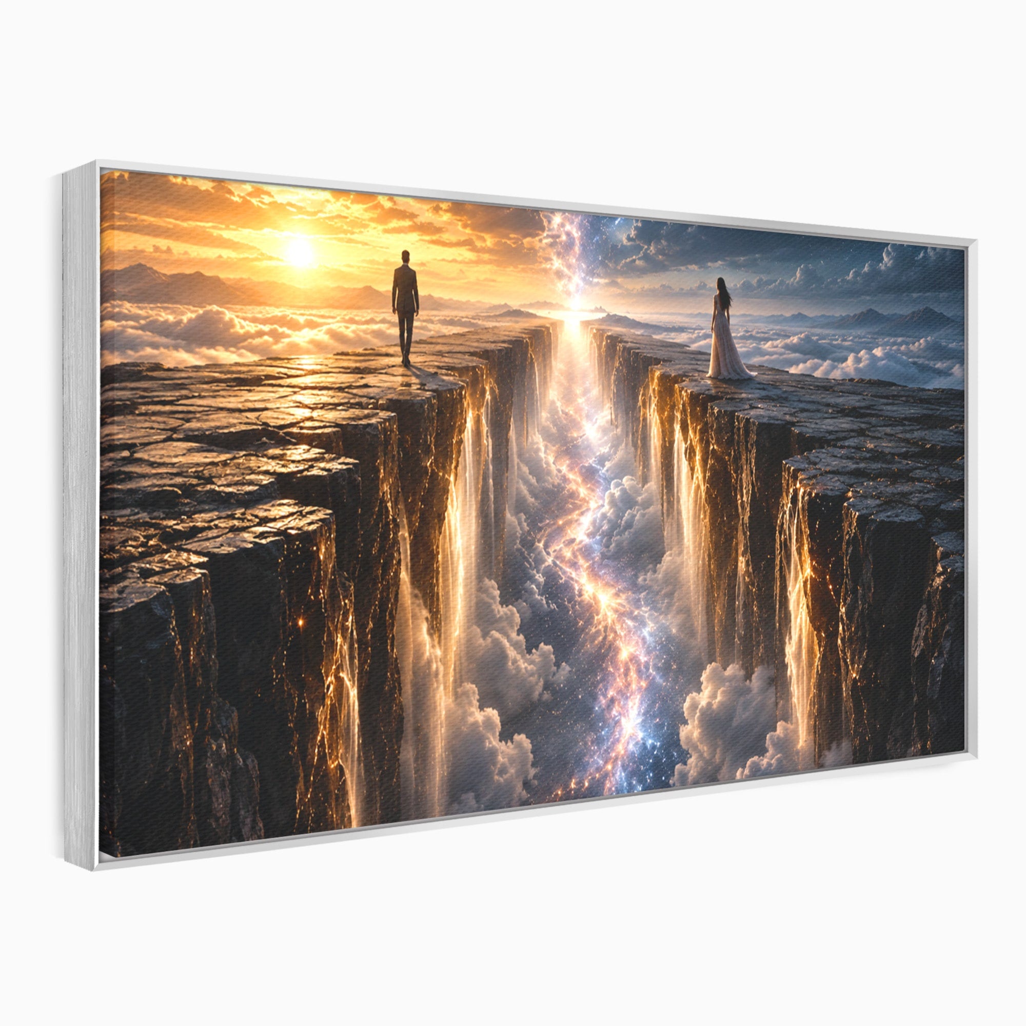 Tablou Canvas Premium LuxCanva® U1083, Intalnirea Pe Podul Cerului, Apus, Cuplu, Natura, Fantezie, Dormitor, Culori Vibrante