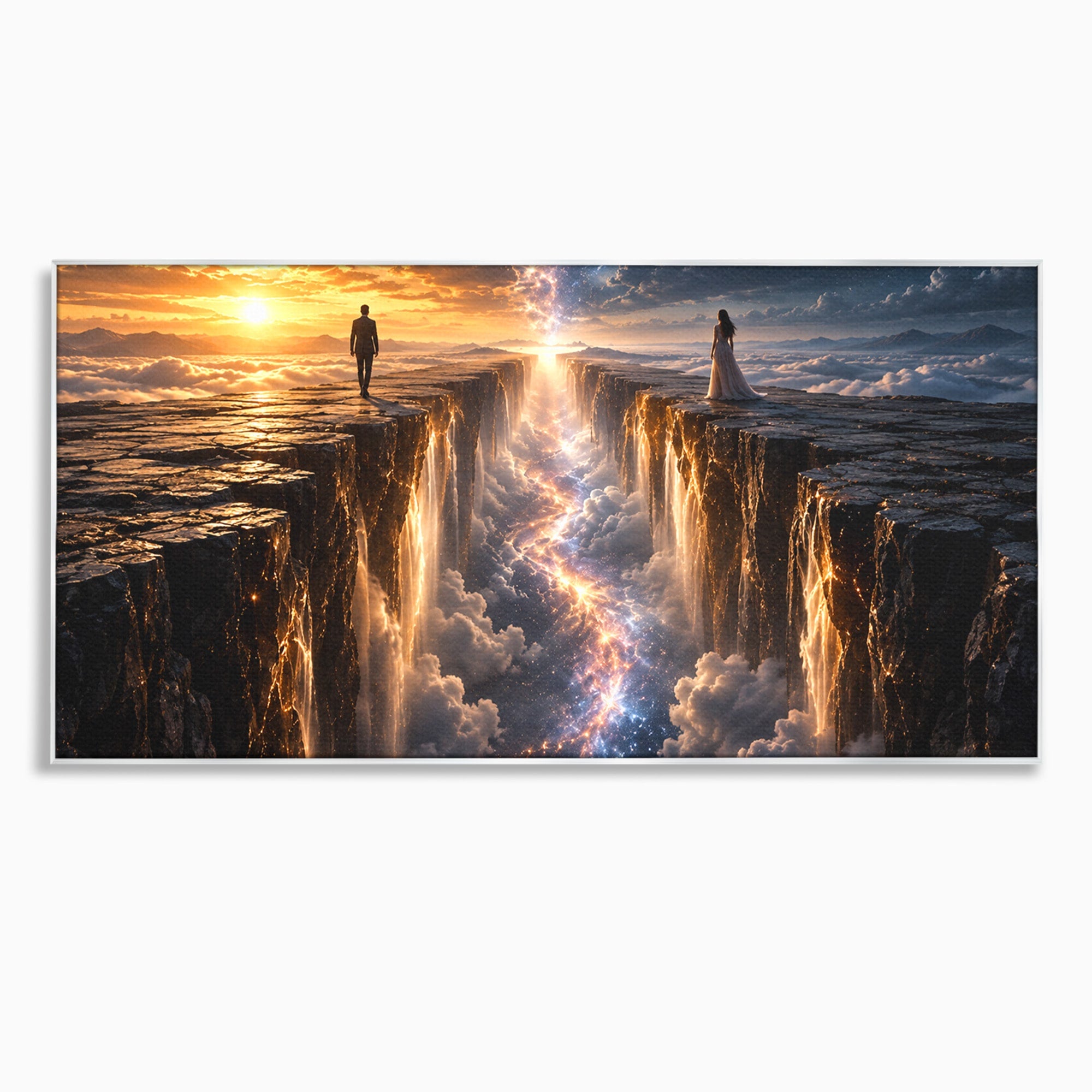 Tablou Canvas Premium LuxCanva® U1083, Intalnirea Pe Podul Cerului, Apus, Cuplu, Natura, Fantezie, Dormitor, Culori Vibrante