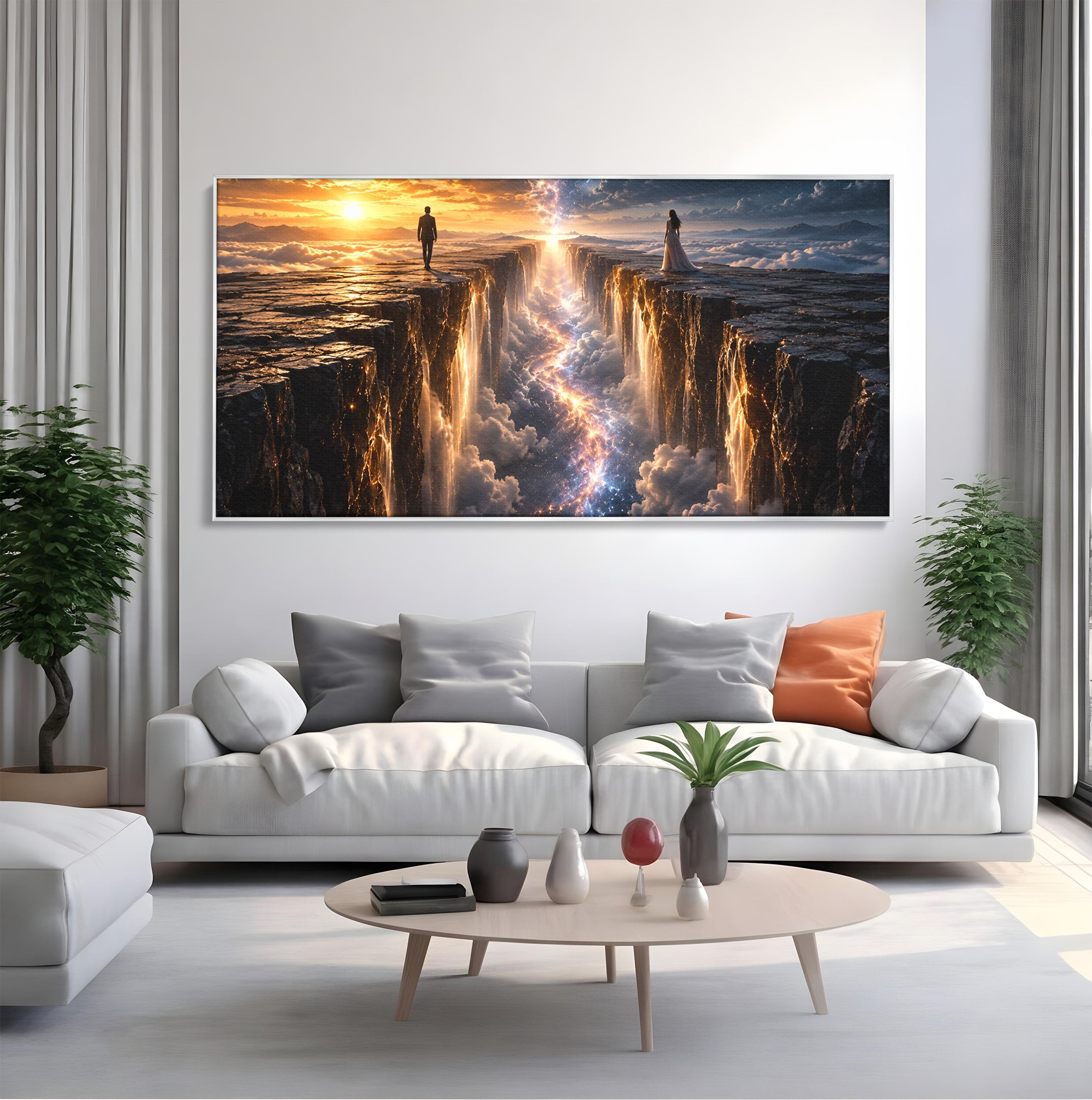 Tablou Canvas Premium LuxCanva® U1083, Intalnirea Pe Podul Cerului, Apus, Cuplu, Natura, Fantezie, Dormitor, Culori Vibrante